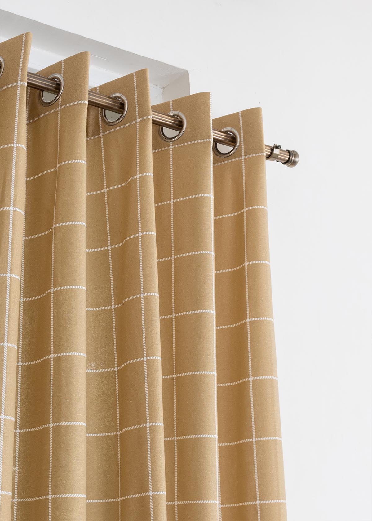 Cabin Checks Printed Cotton Curtain - Brown