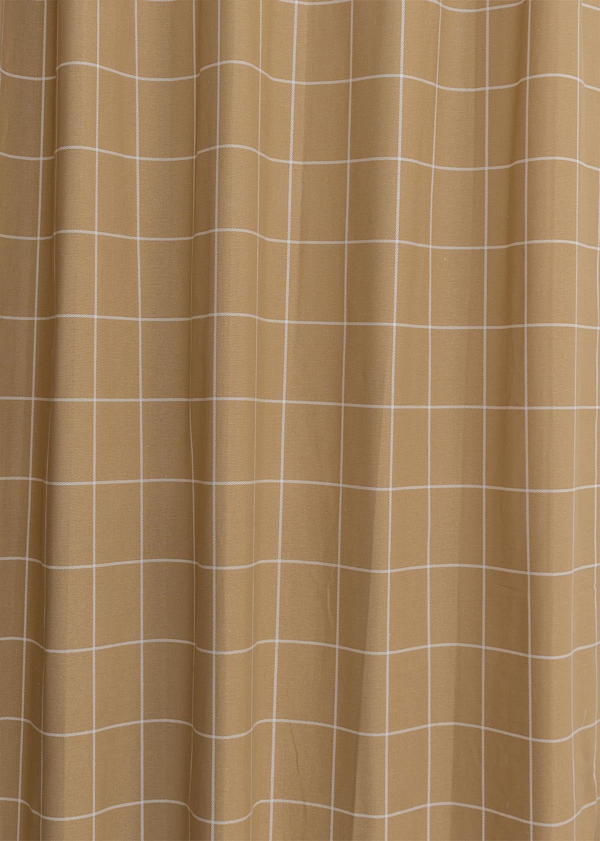 Cabin Checks Printed Cotton Curtain - Brown
