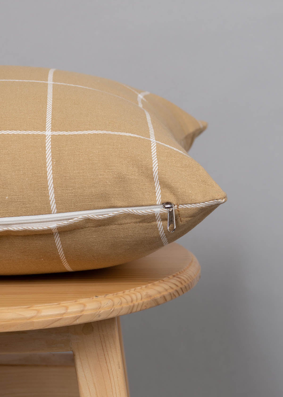 Cabin checks 100% cotton customisable geometric cushion cover for sofa - beige