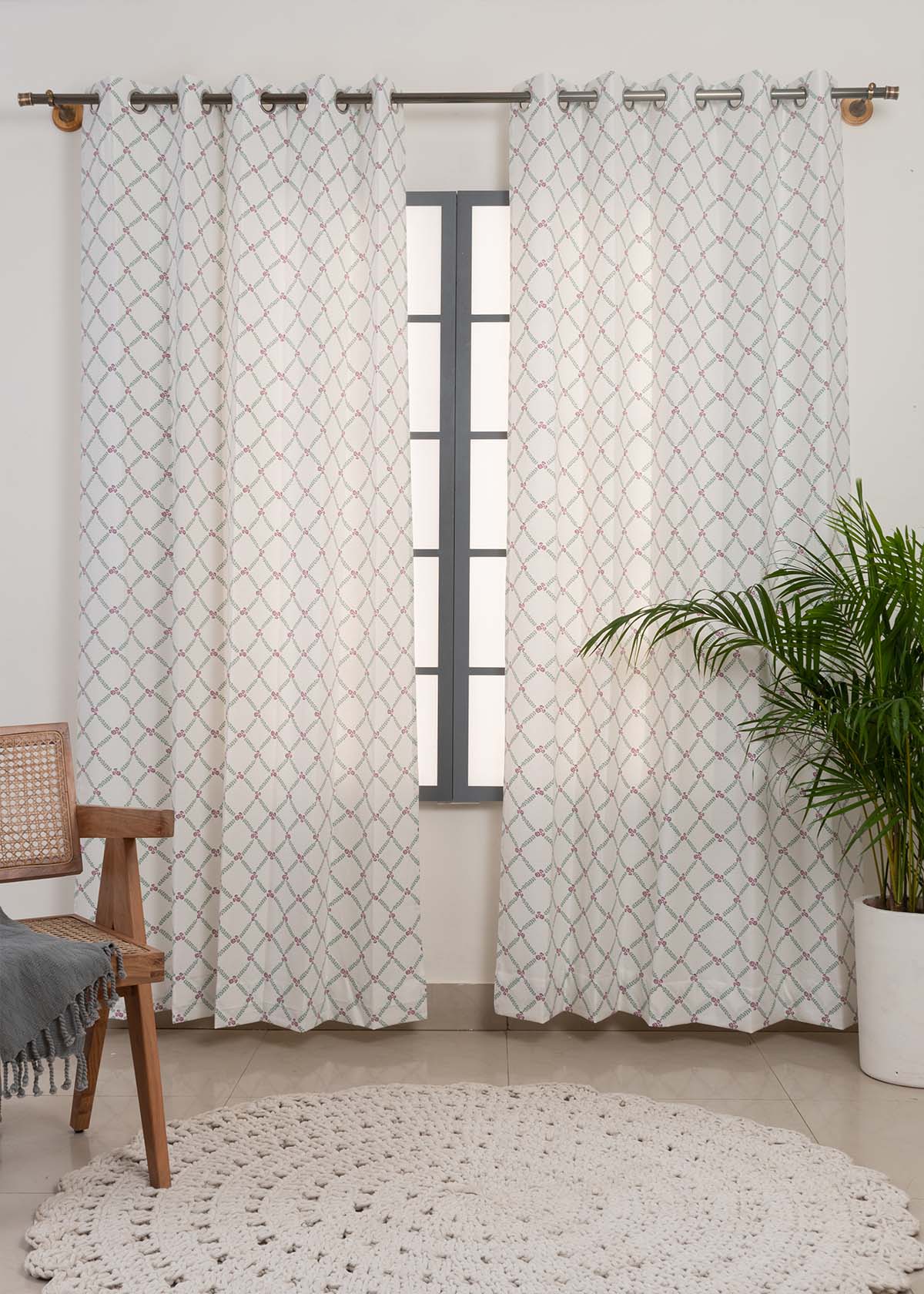 Climbing Roses Printed Cotton Curtain - Lavender