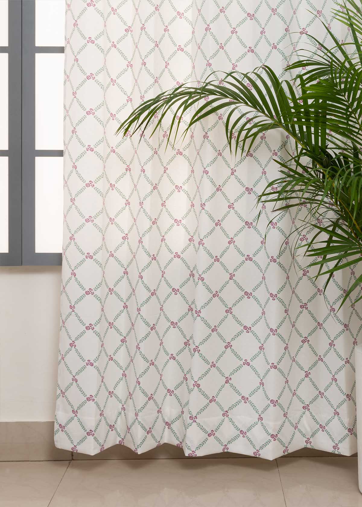 Climbing Roses Lavender 100% cotton floral curtain for living room - Light Reduction - Single Piece