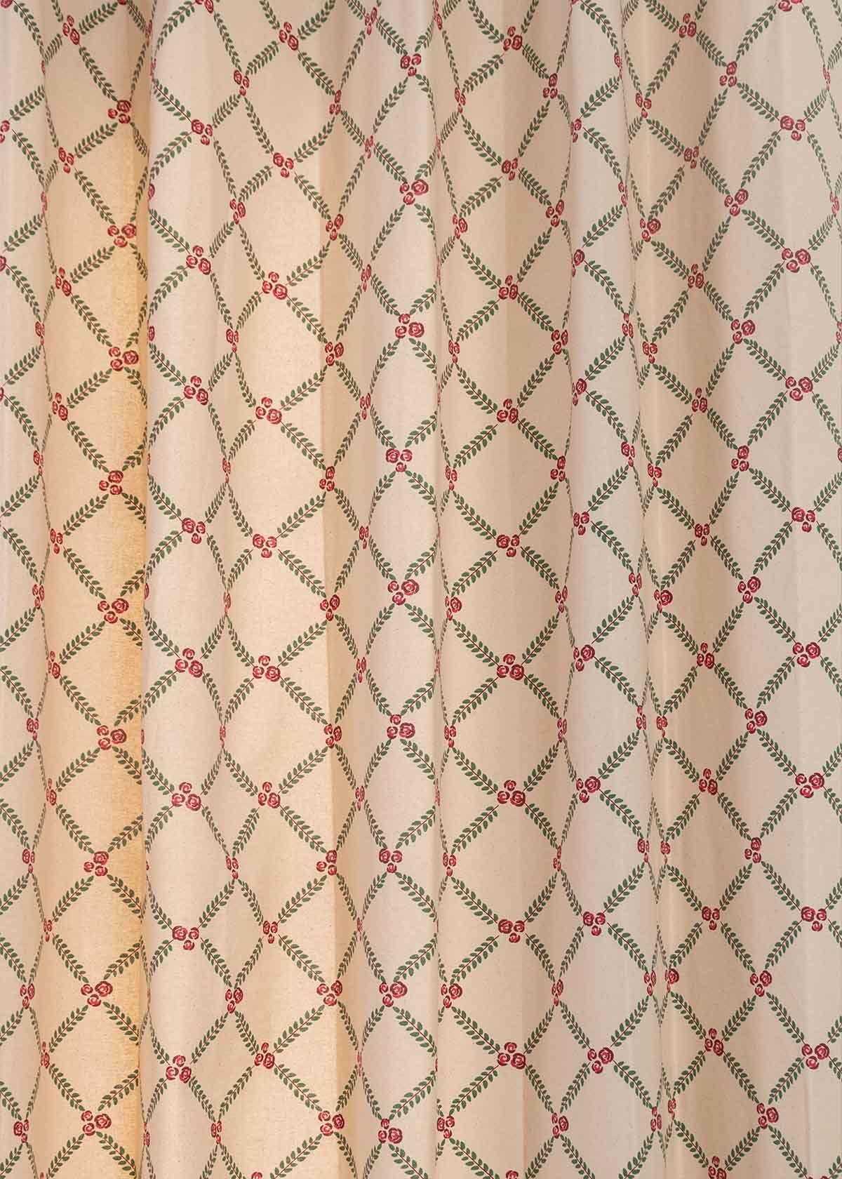 Climbing Roses Printed Cotton Curtain - Wine Red