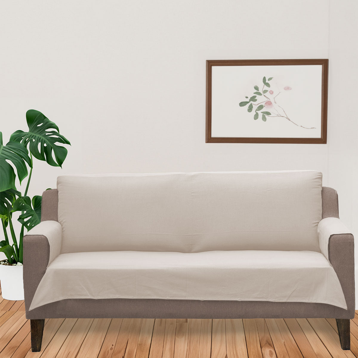 Solid Cream 100% Cotton plain Sofa cover
