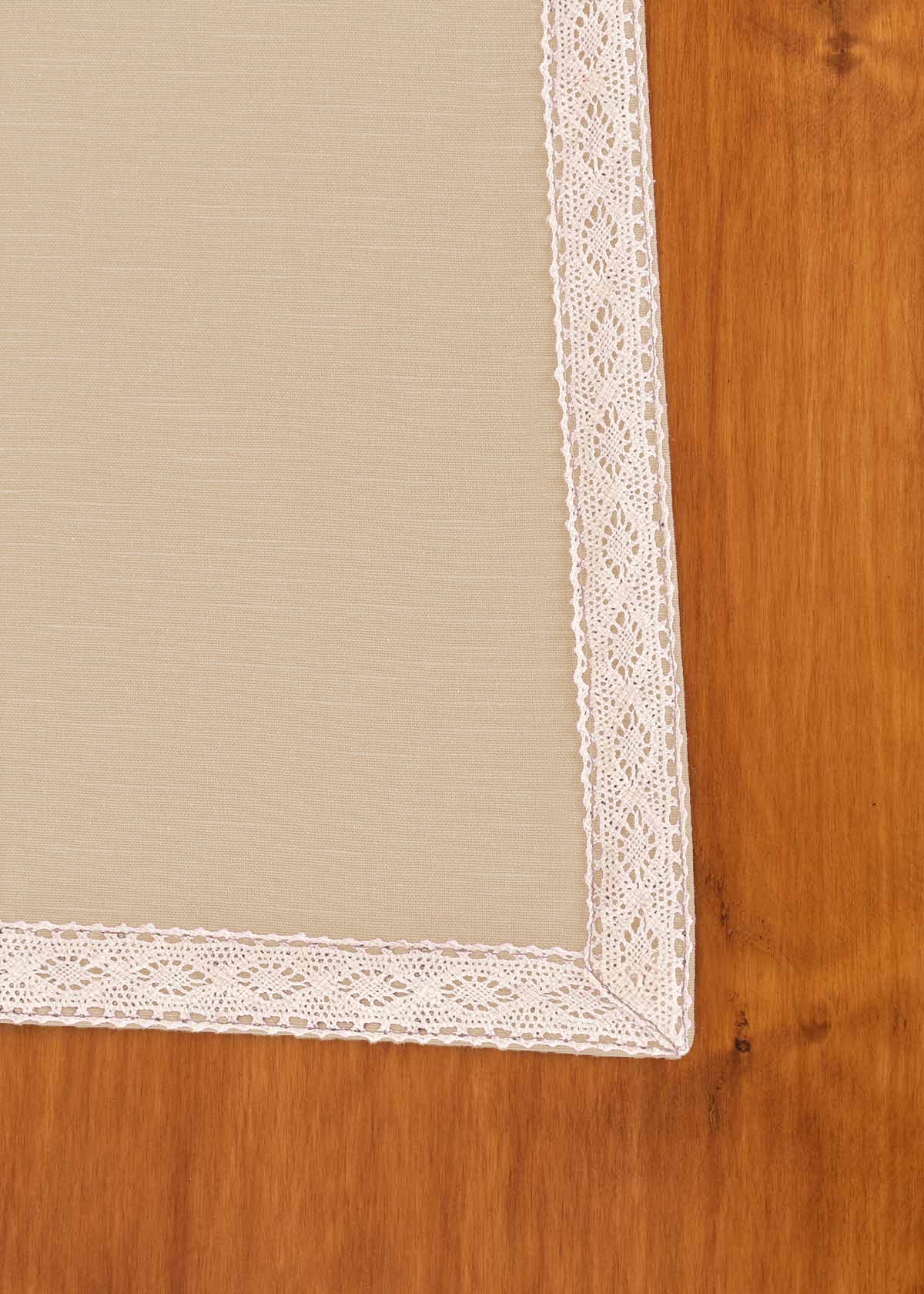 Solid Cream 100% cotton plain neutral table cloth for 4 seater or 6 seater dining with lace border