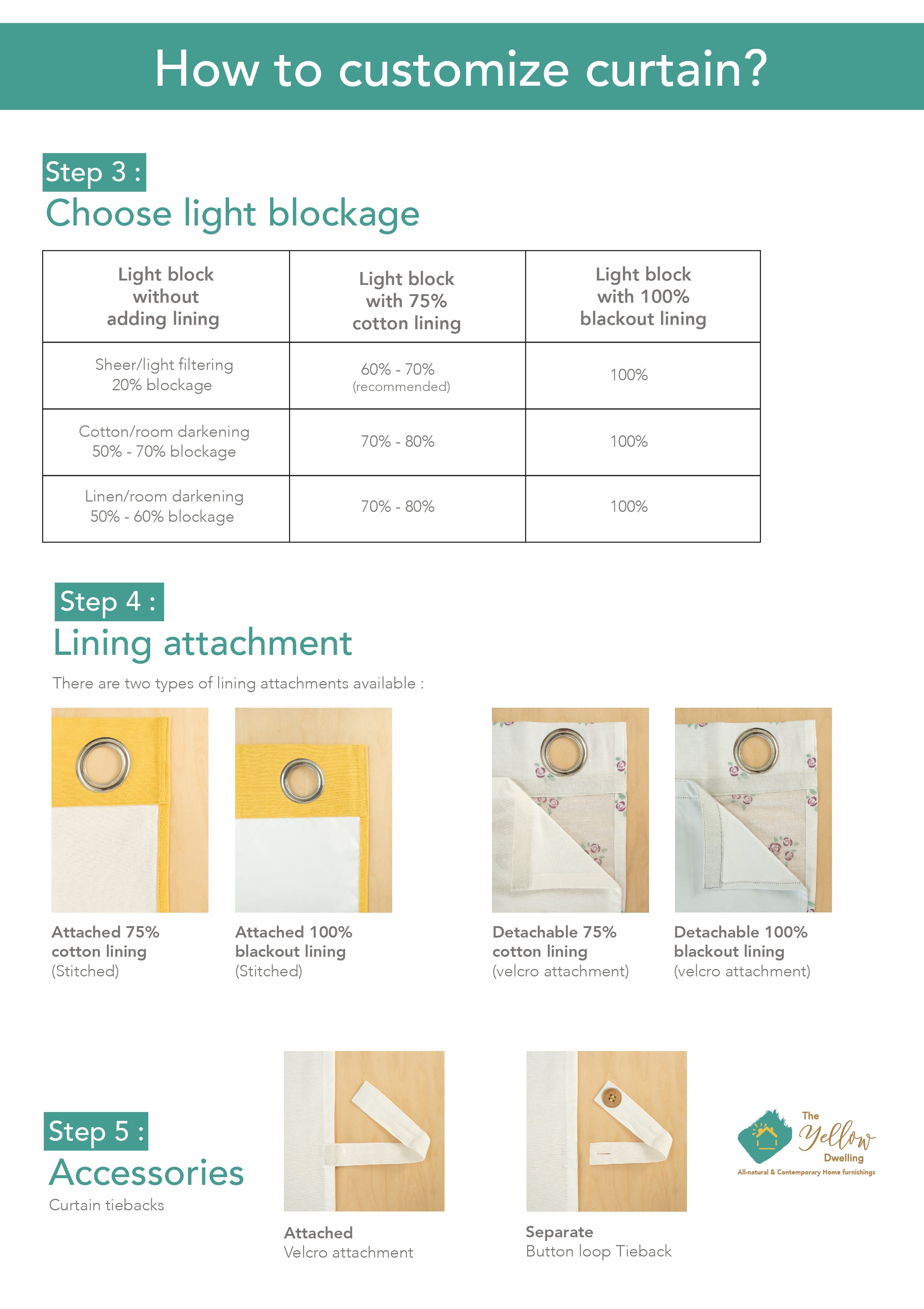 Solid Cream sheer 100% cotton plain curtain for Living room & bedroom - Light filtering - Single Piece