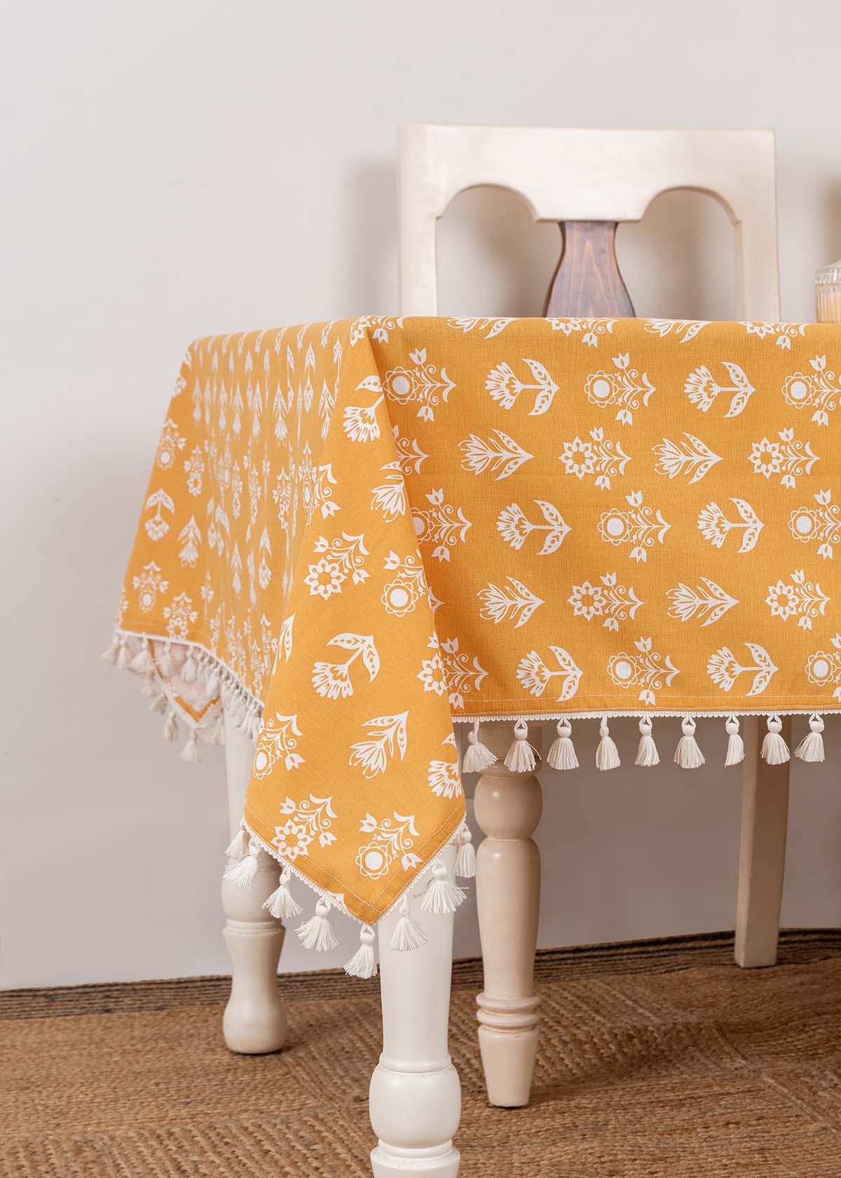 Dahlia Printed Cotton Table Cloth - Mustard