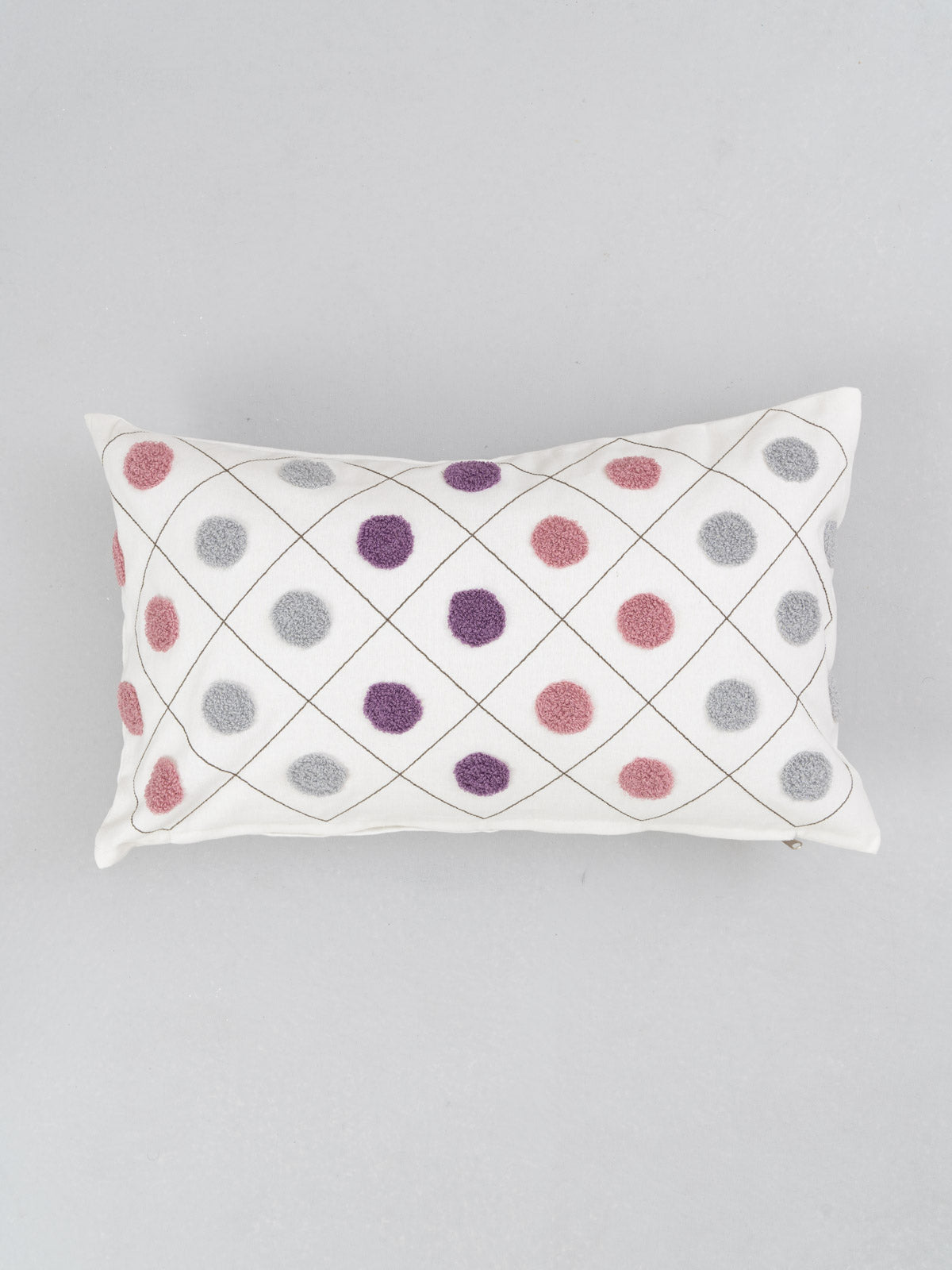 Dainty dots 100% cotton geometric embroidered cushion cover for sofa - Lavender