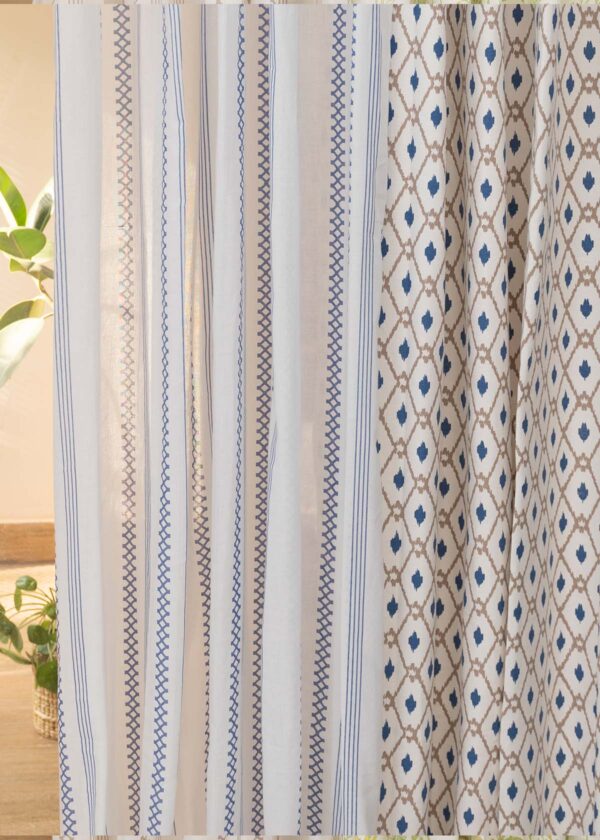 Diamond Yard, Picket Fence Royal Blue Sheer Set of 4 Combo Cotton Curtains - Royal Blue