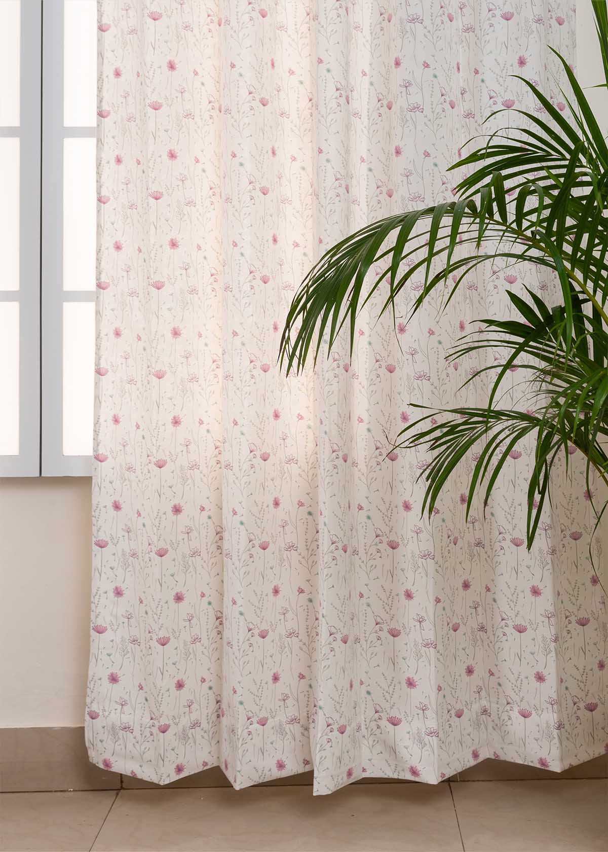 Drifting Dandelion Printed Cotton Curtain - Lavender