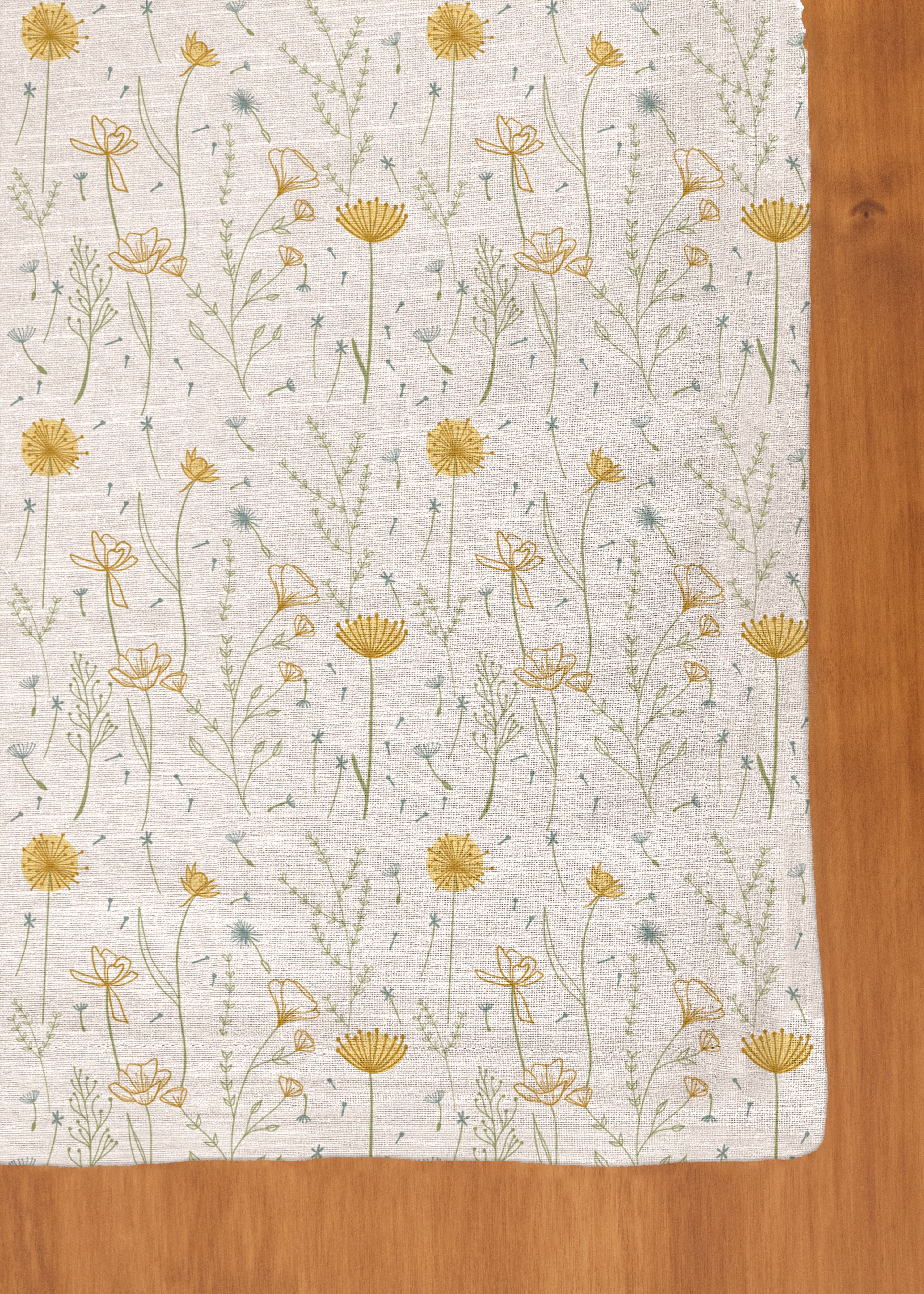 Drifting dandelion 100% cotton customisable floral table cloth for dining - Yellow