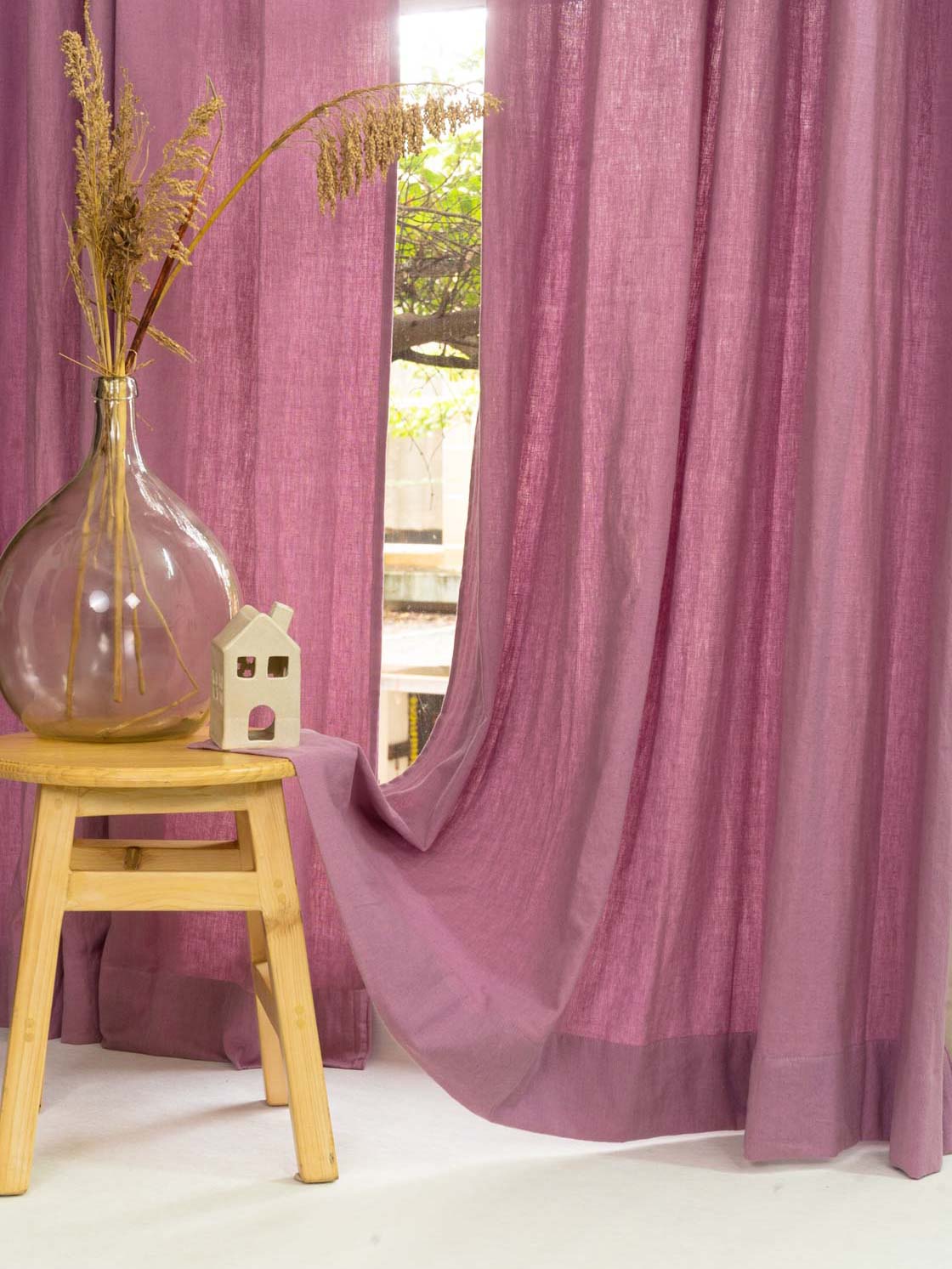 Solid linen Lavender 100% Customizable Cotton plain curtain for bedroom - Room darkening