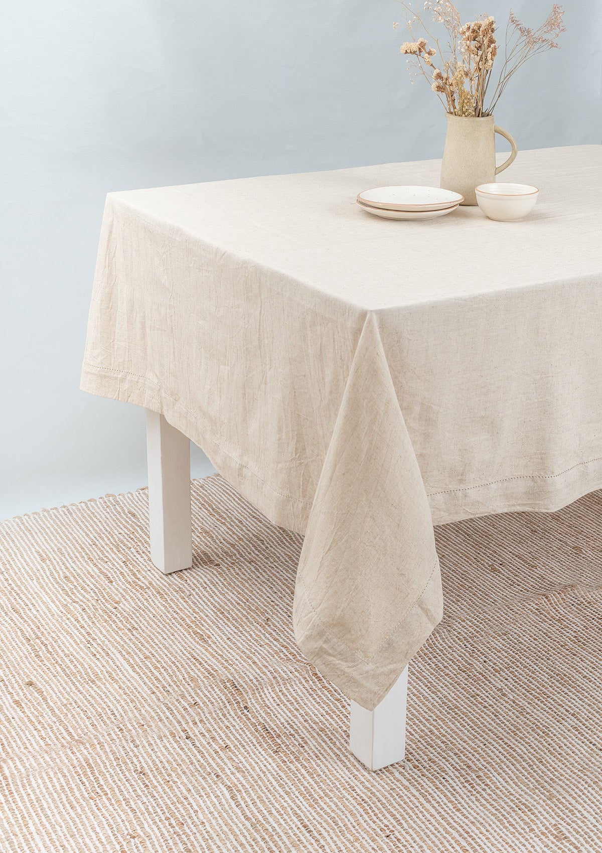 Earthy solid linen textured table cloth for 4 seater or 6 seater Bei