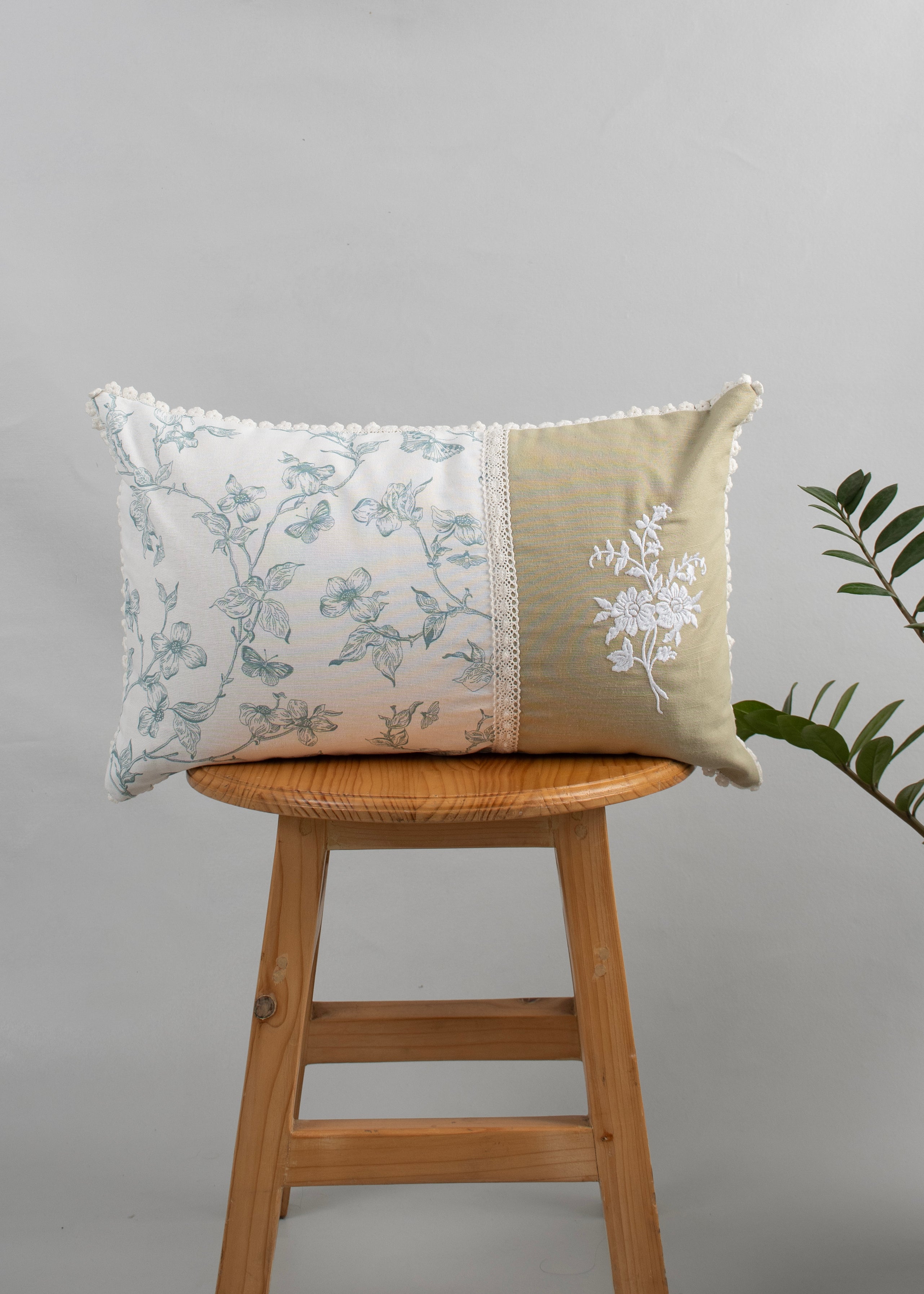 Celeste Embroidered Blue and Stella Embroidered Floral Pattern 100% Cotton Cushion Covers for Sofa - Pack of 2