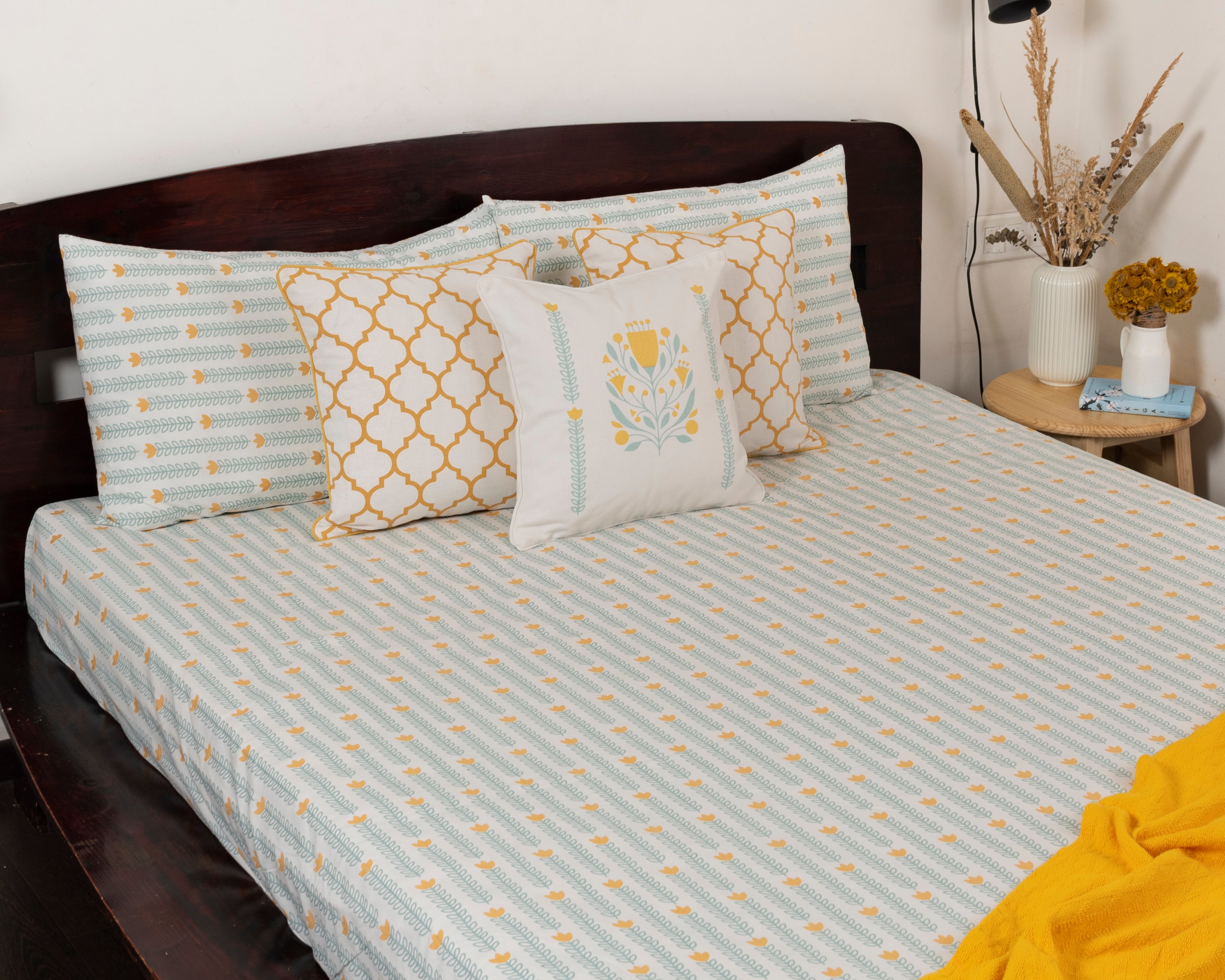 Desert Crop Printed Cotton Flat Sheet - Multicolor