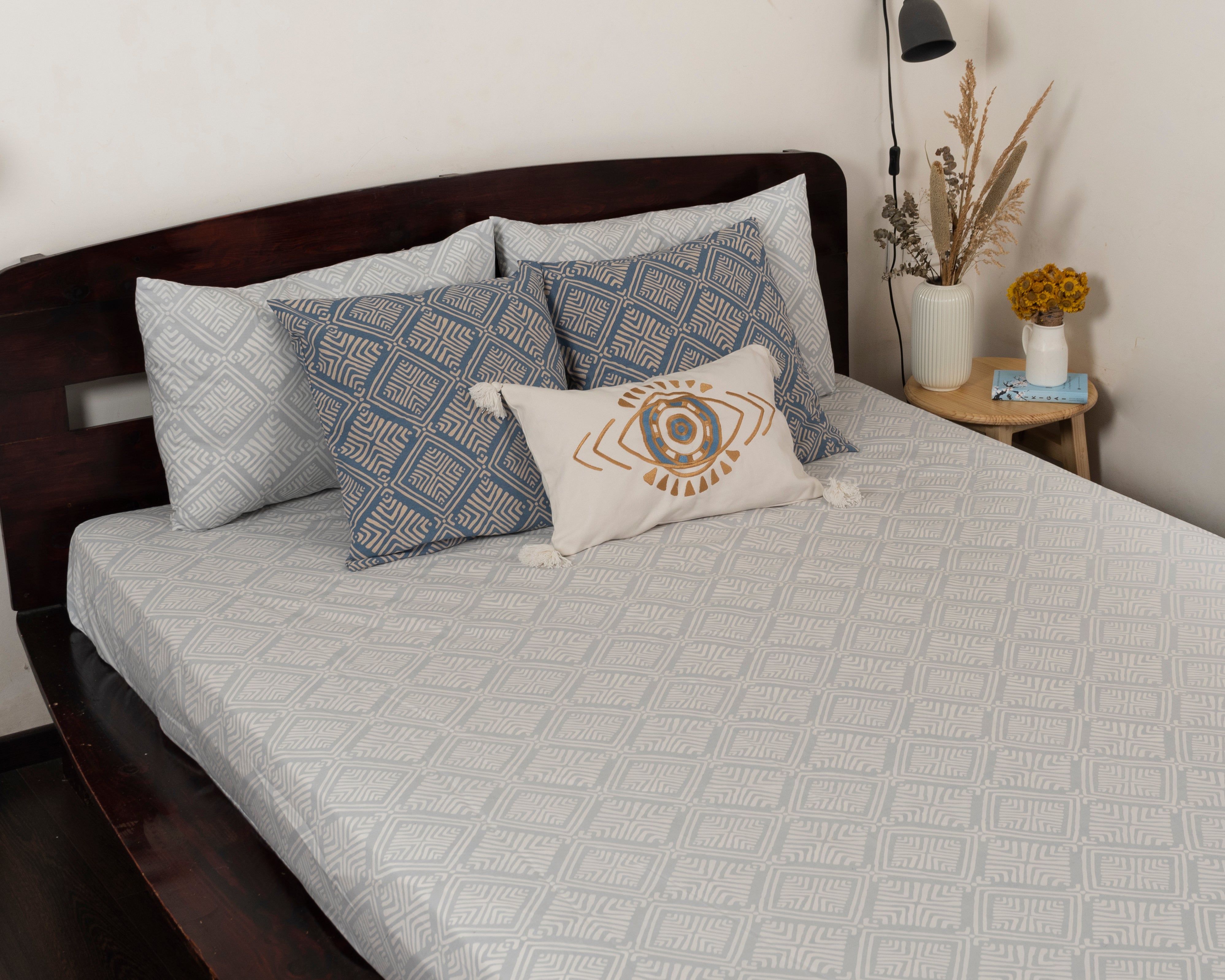 Kilim Printed Cotton Flat Sheet - Blue