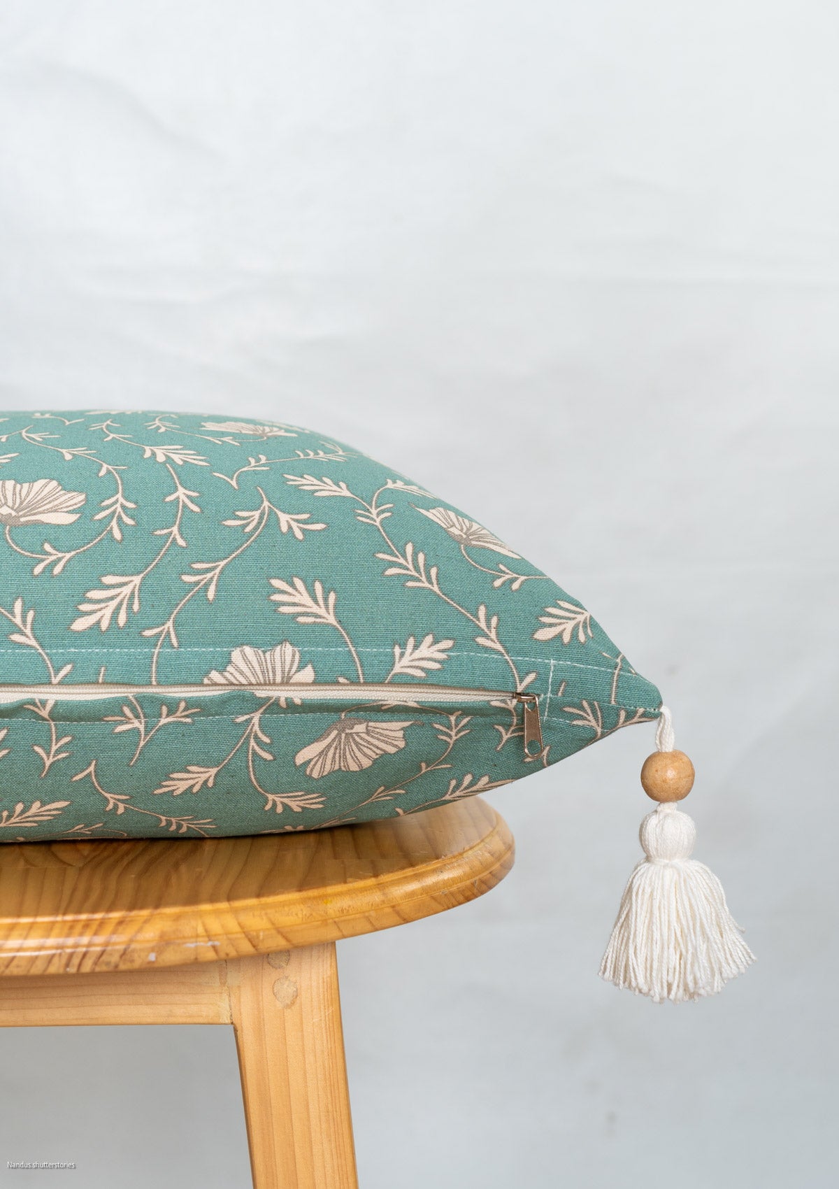 Eden 100% cotton customizable floral cushion cover for sofa - Aqua blue