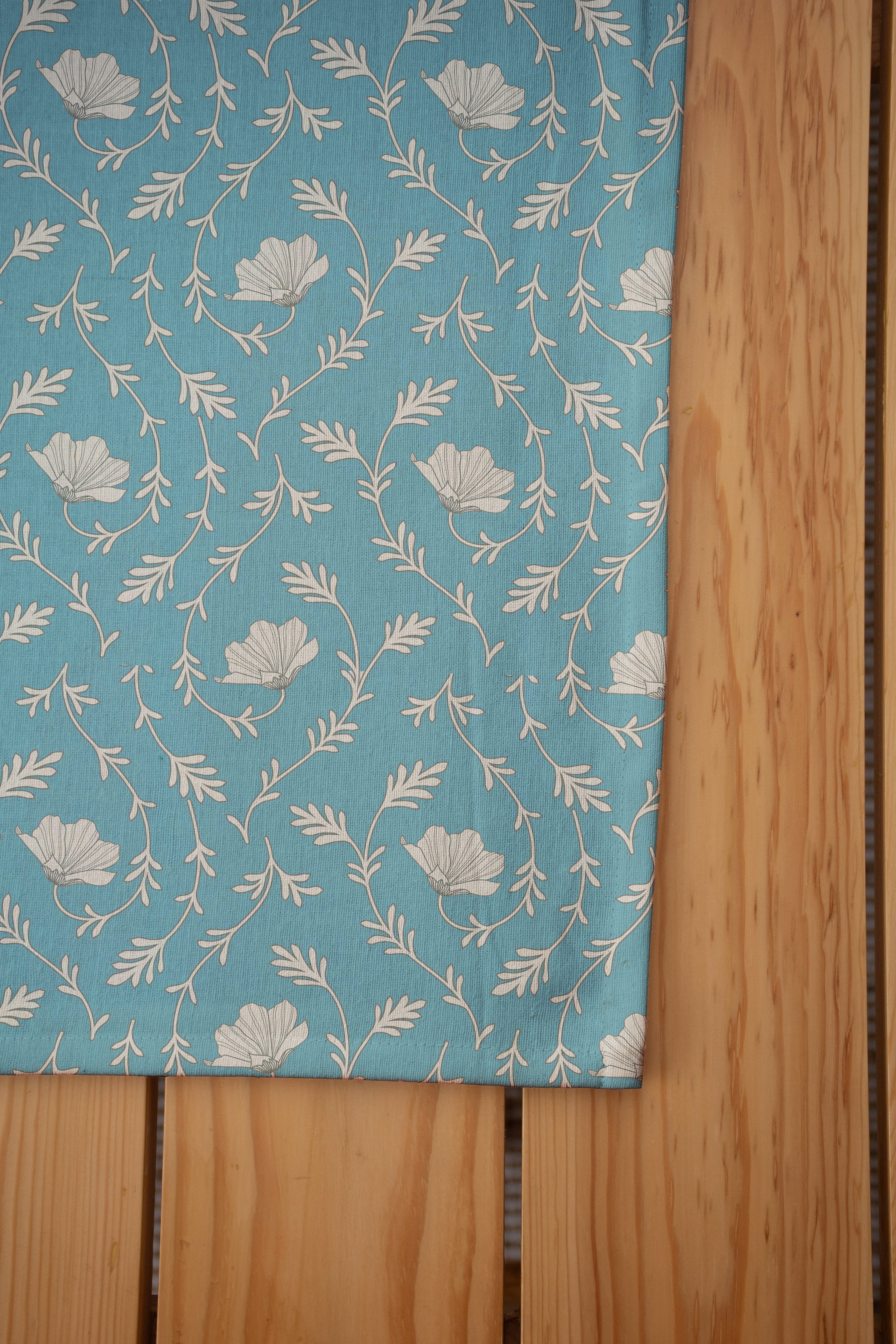 Eden 100% cotton customizable floral table cloth for dining - Aqua blue