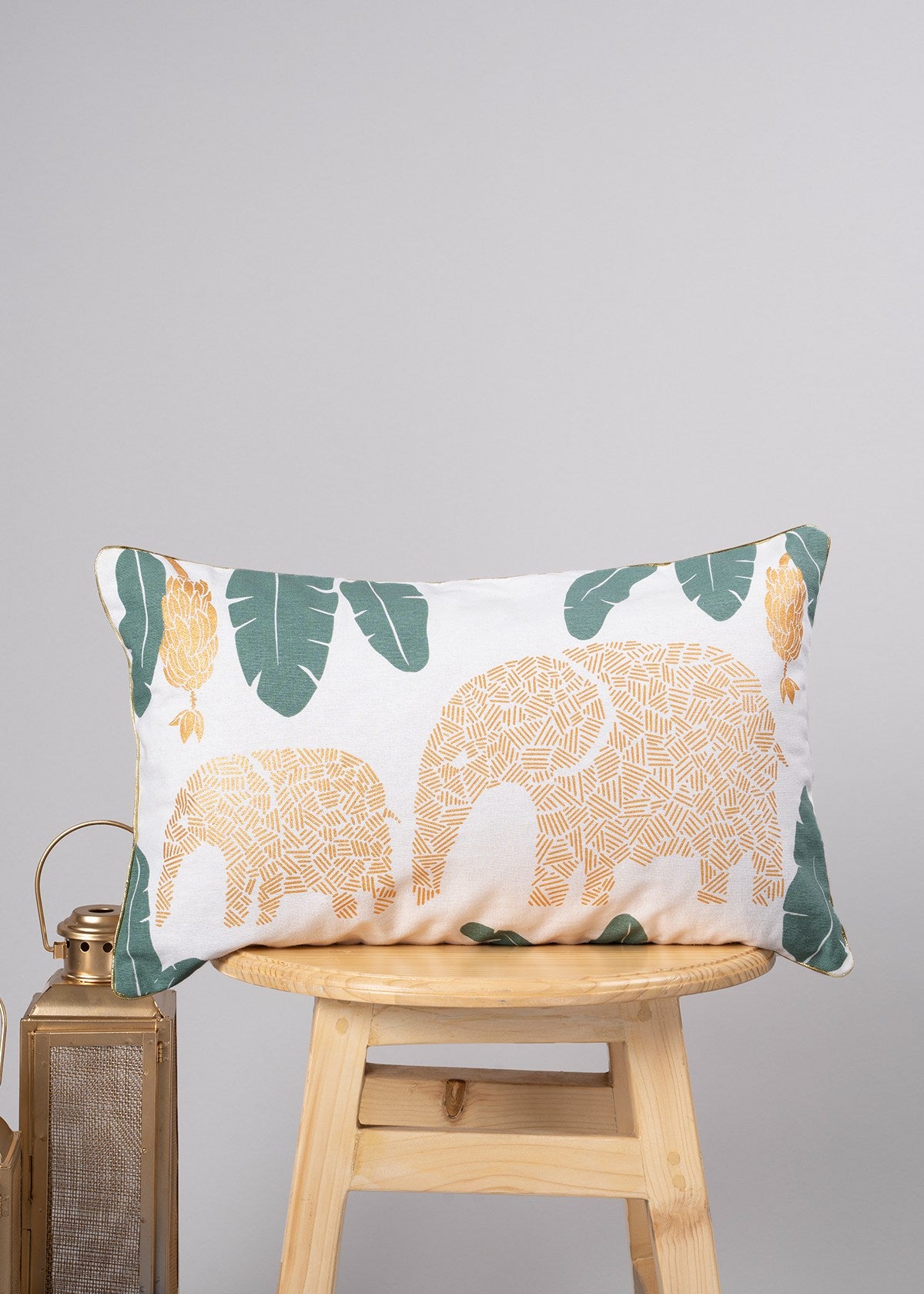 Elephant Grove 100% cotton gold print ethnic decorative cushion cover for sofa - Yellow
