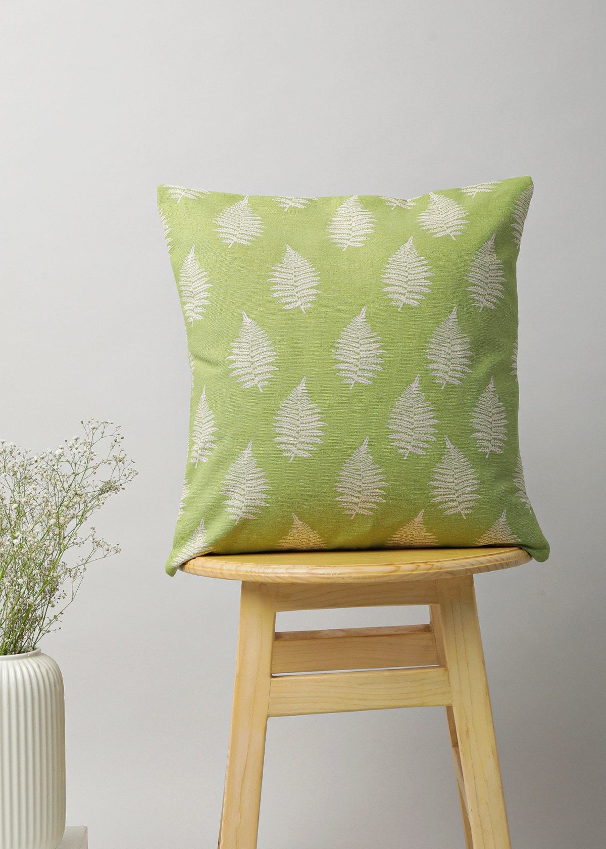 Ferns 100% cotton customizable floral cushion cover for sofa - Green