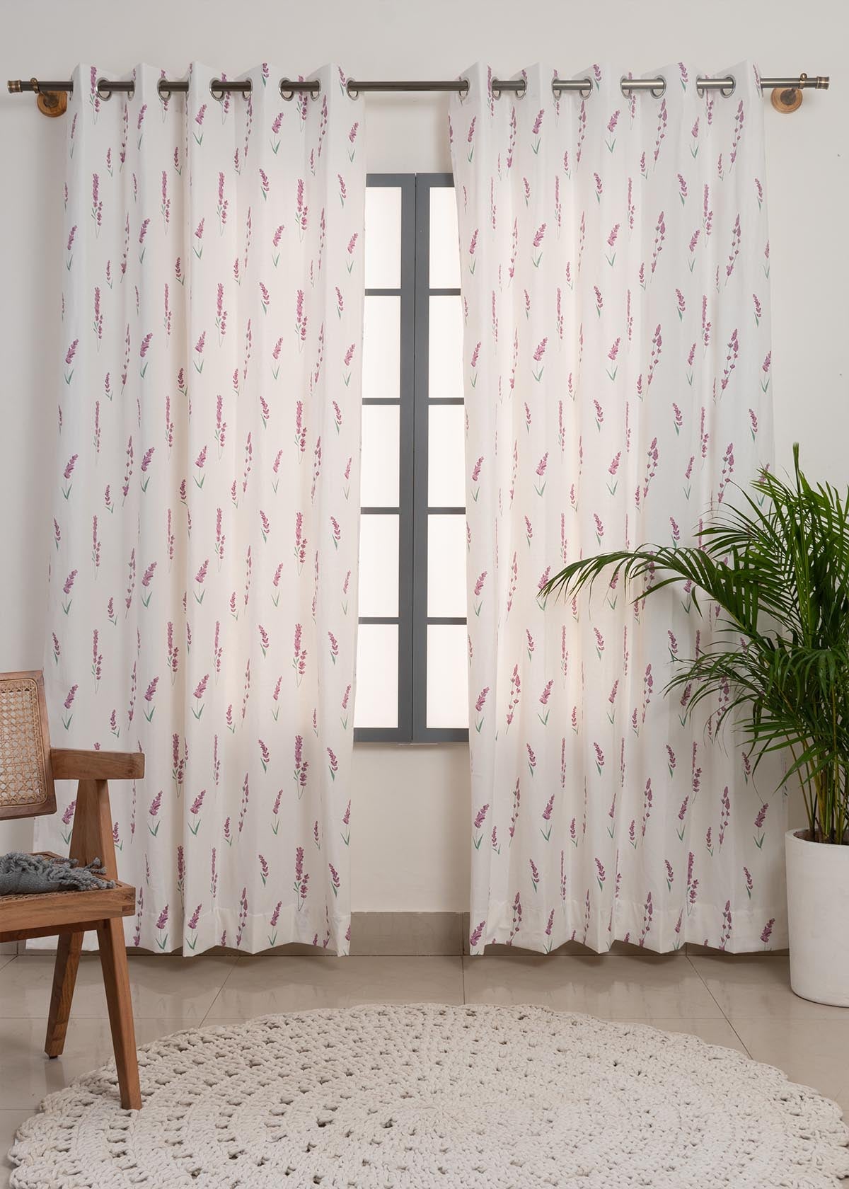 Fields Of Lavender Printed Cotton Curtain - Lavender