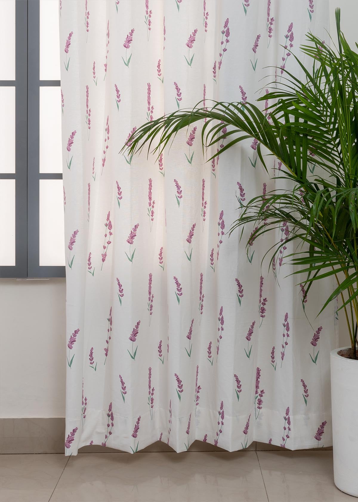 Fields of Lavender 100% cotton floral curtain for kids room - Light Reduction - Lavender - Single Piece