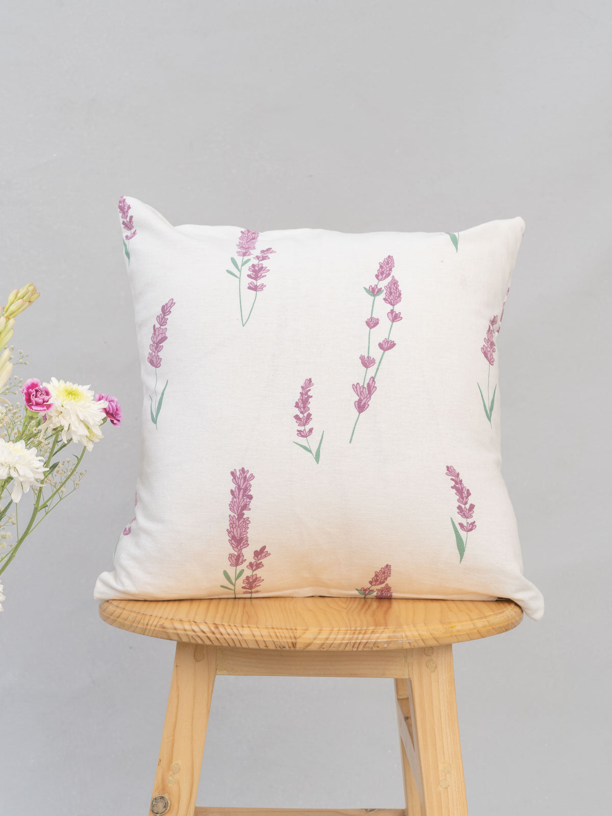 Fields 100% cotton customizable floral cushion cover for sofa - Lavender