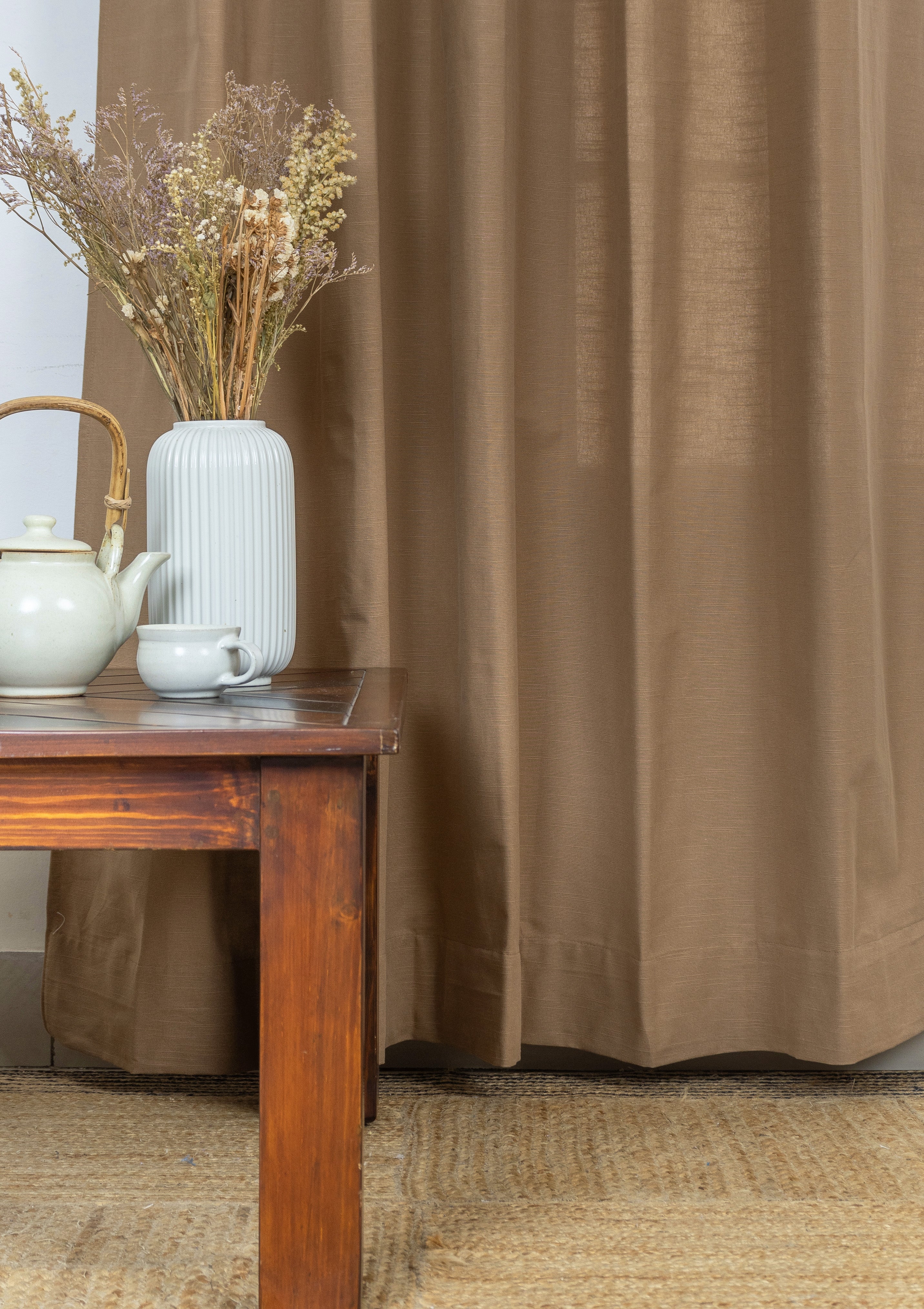 Solid chocolate brown 100% cotton plain curtain for bedroom - Room darkening - Single Piece