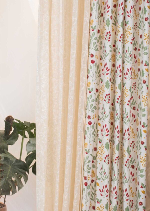 Foraged Berries Cotton, Trailing Berries Sheer Set Of 2 Combo Cotton Curtain - Multicolor