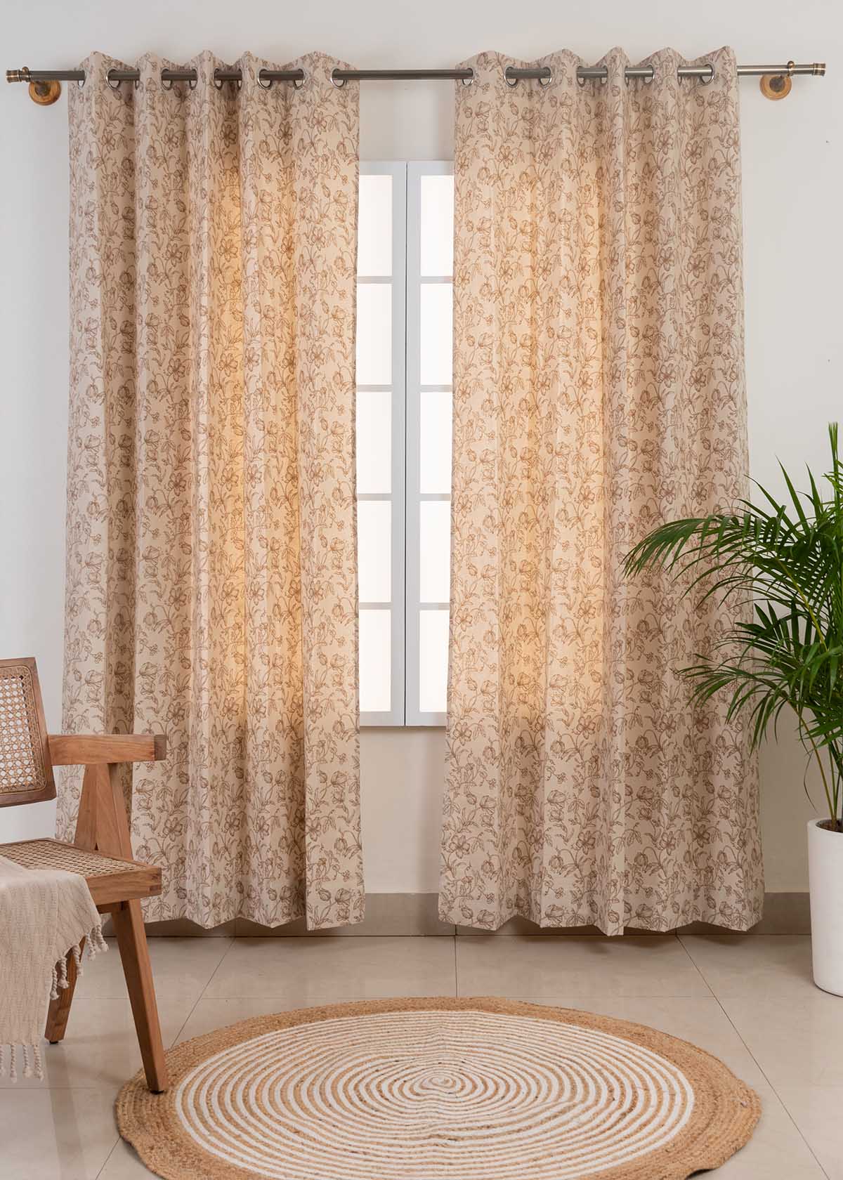 French Farmhouse Printed Cotton Curtain - Beige