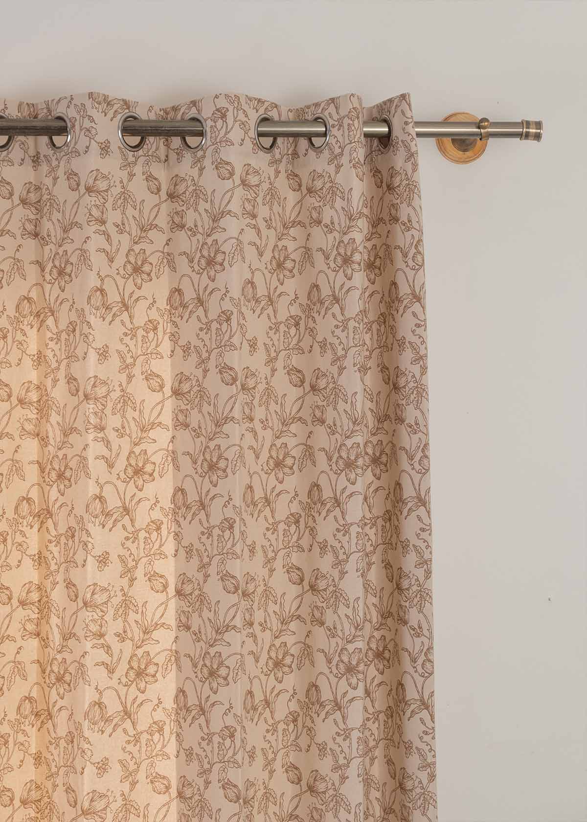 French Farmhouse Printed Cotton Curtain - Beige