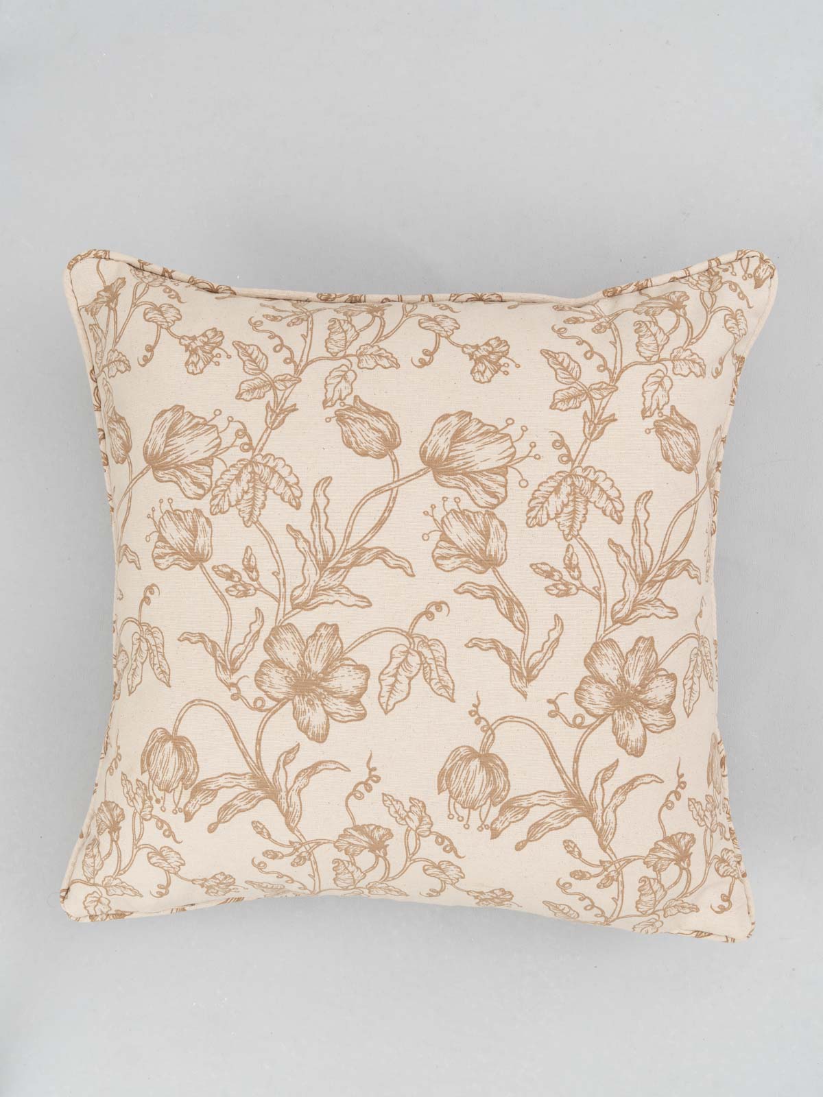 French Farmhouse 100% cotton floral cushion cover for sofa with self piping - Beige