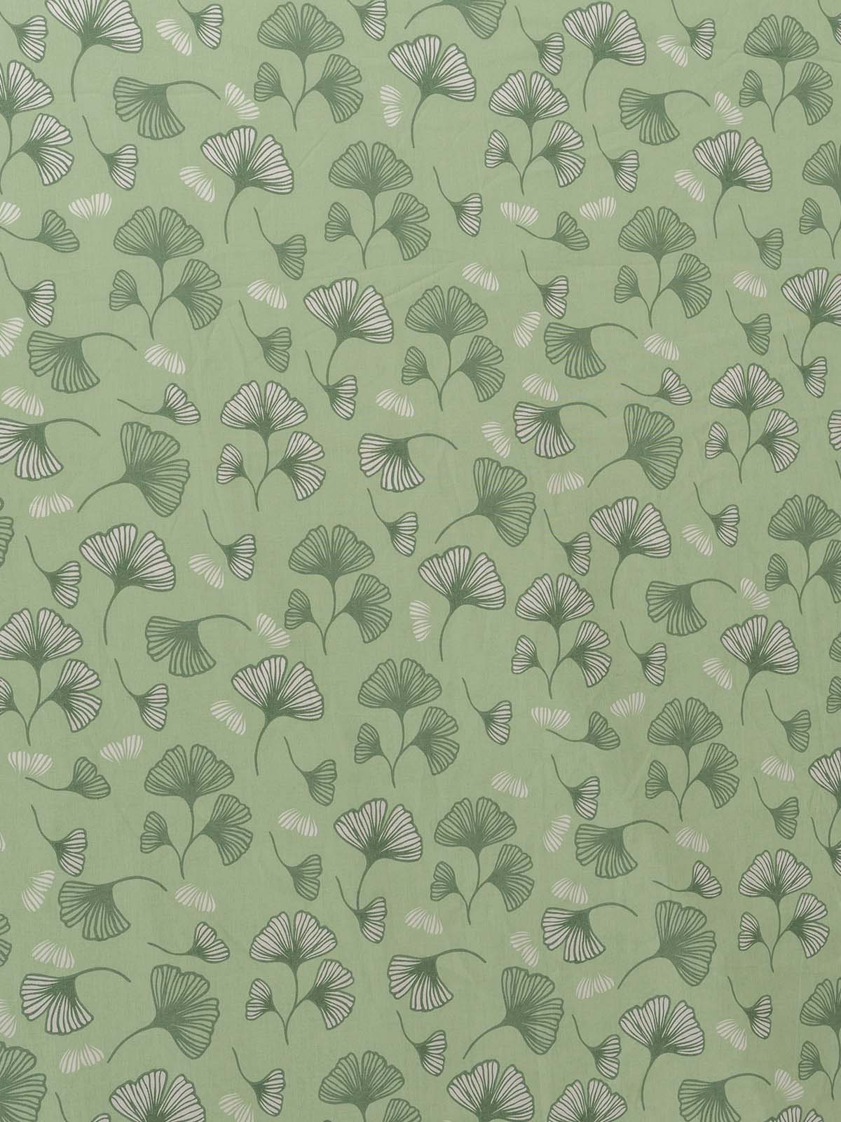 Gingko Leaves Printed Cotton Flat Sheet - Green