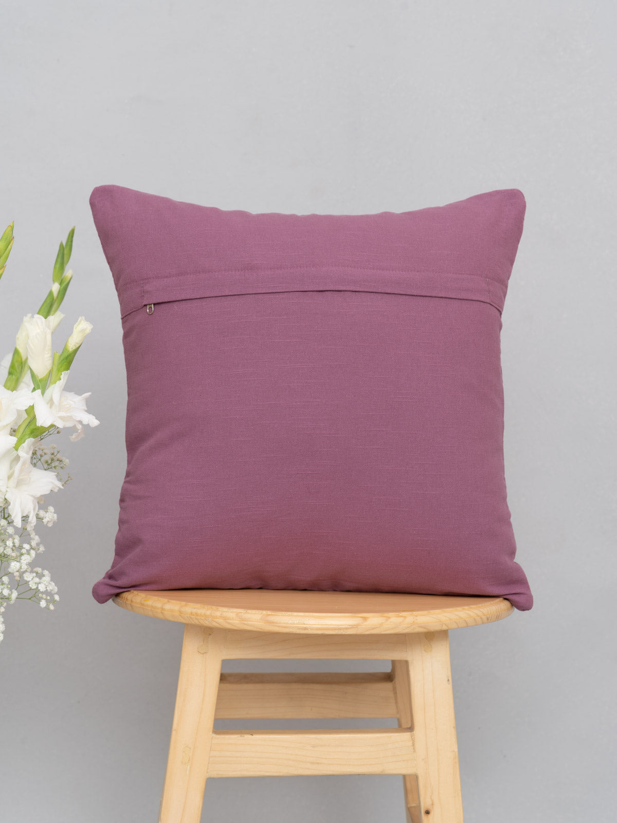 Quilted solid 100% cotton plain cushion cover for sofa - Grape
