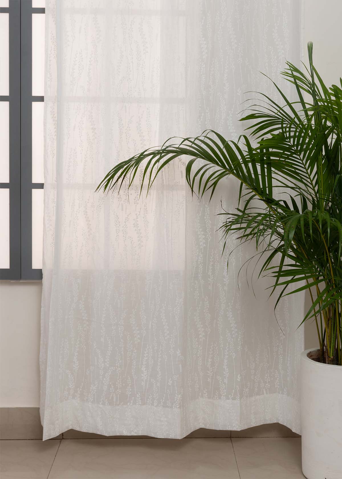 Grass Fields Printed Sheer Curtain - White