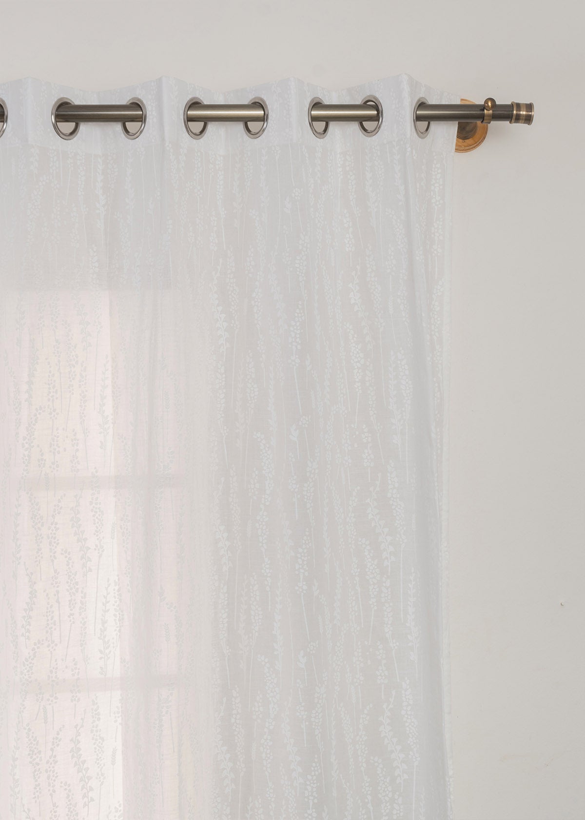 Grass Fields Printed Sheer Curtain - White