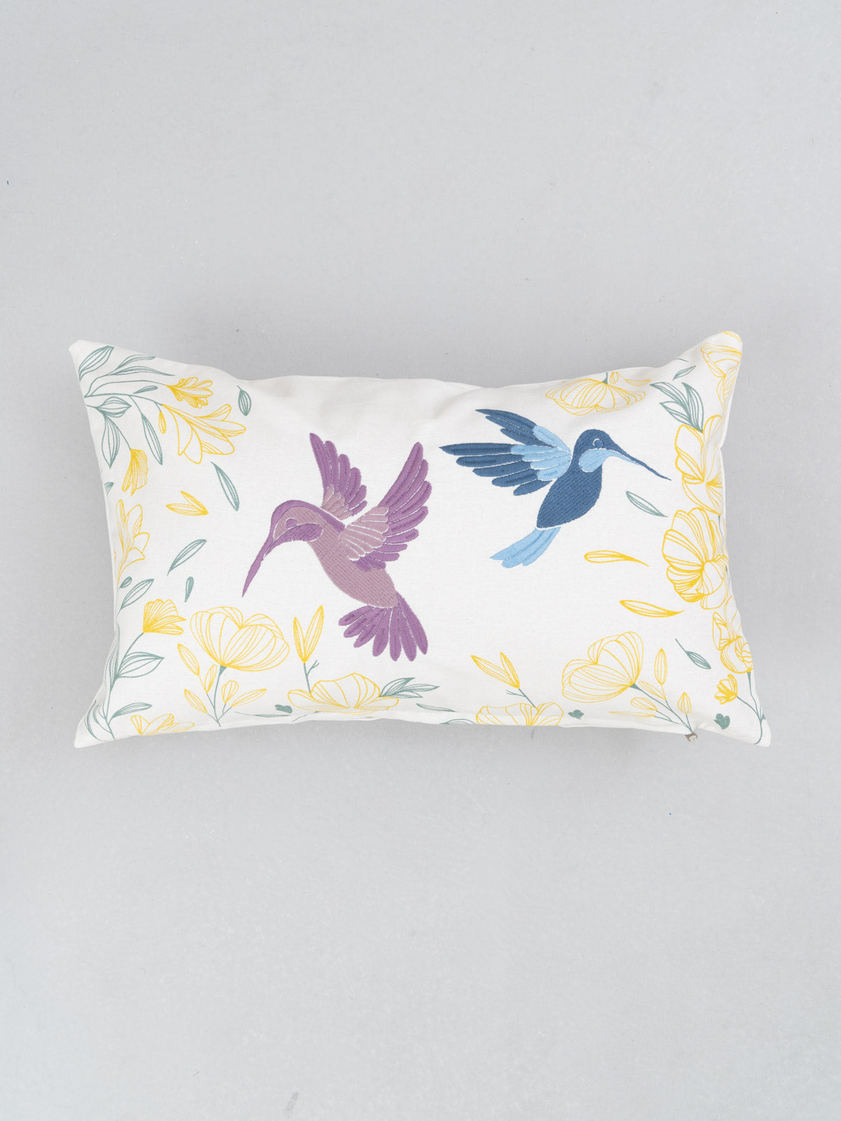 Humming Birds, Fields Of Lavender, Grape Solid, Gingham Sage Green Set Of 4 Combo Cotton Cushion Cover - Lavender, Sage Green