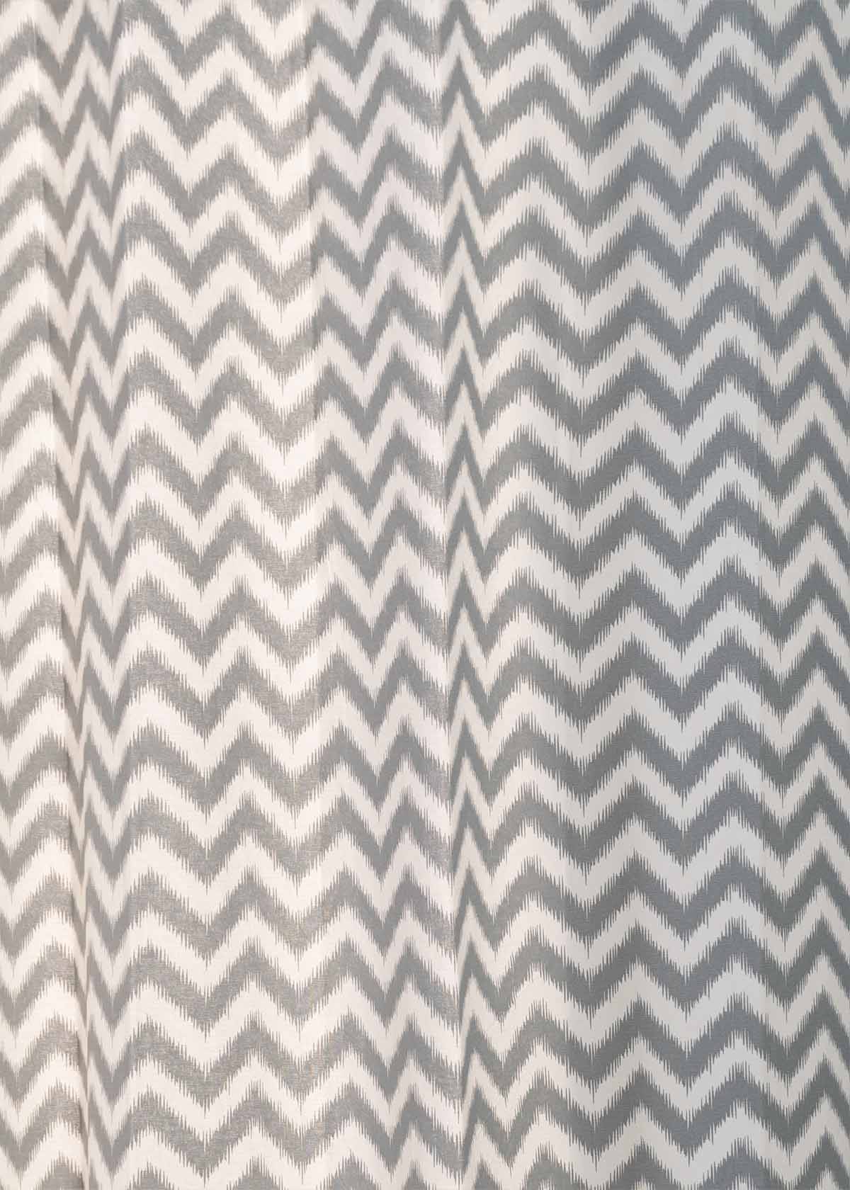 Ikat Chevron Printed Cotton Curtain - Grey