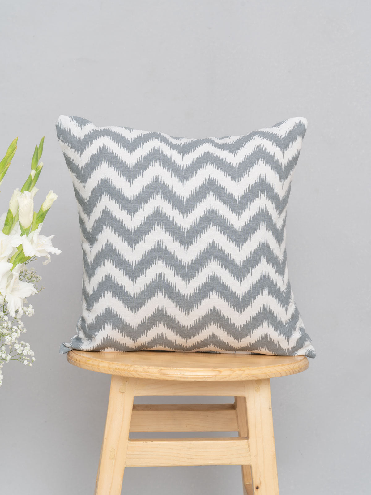 Ikat 100% cotton customisable geometric cushion cover for sofa - Grey