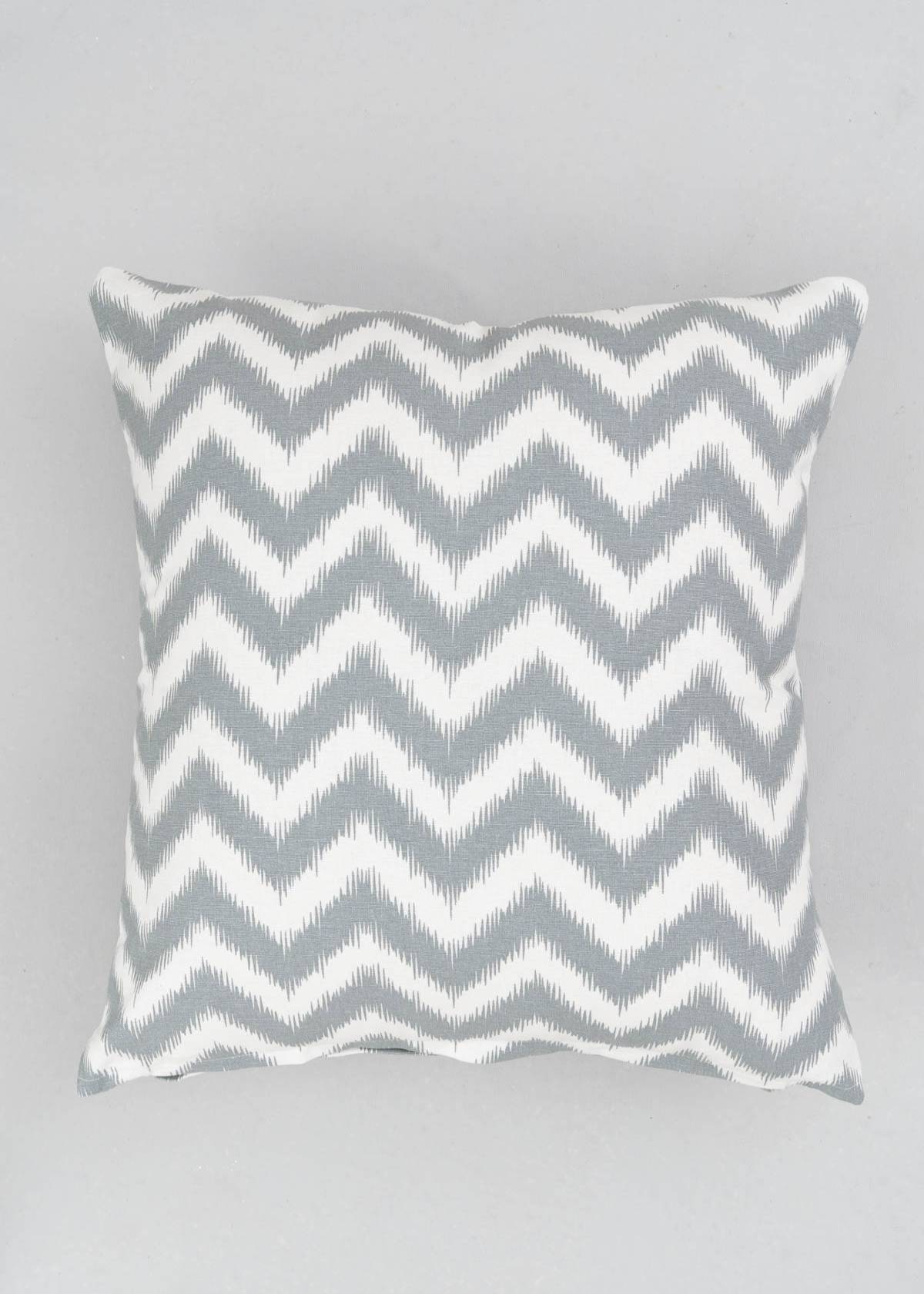 Ikat Chevron Printed Cotton Cushion Cover - Grey