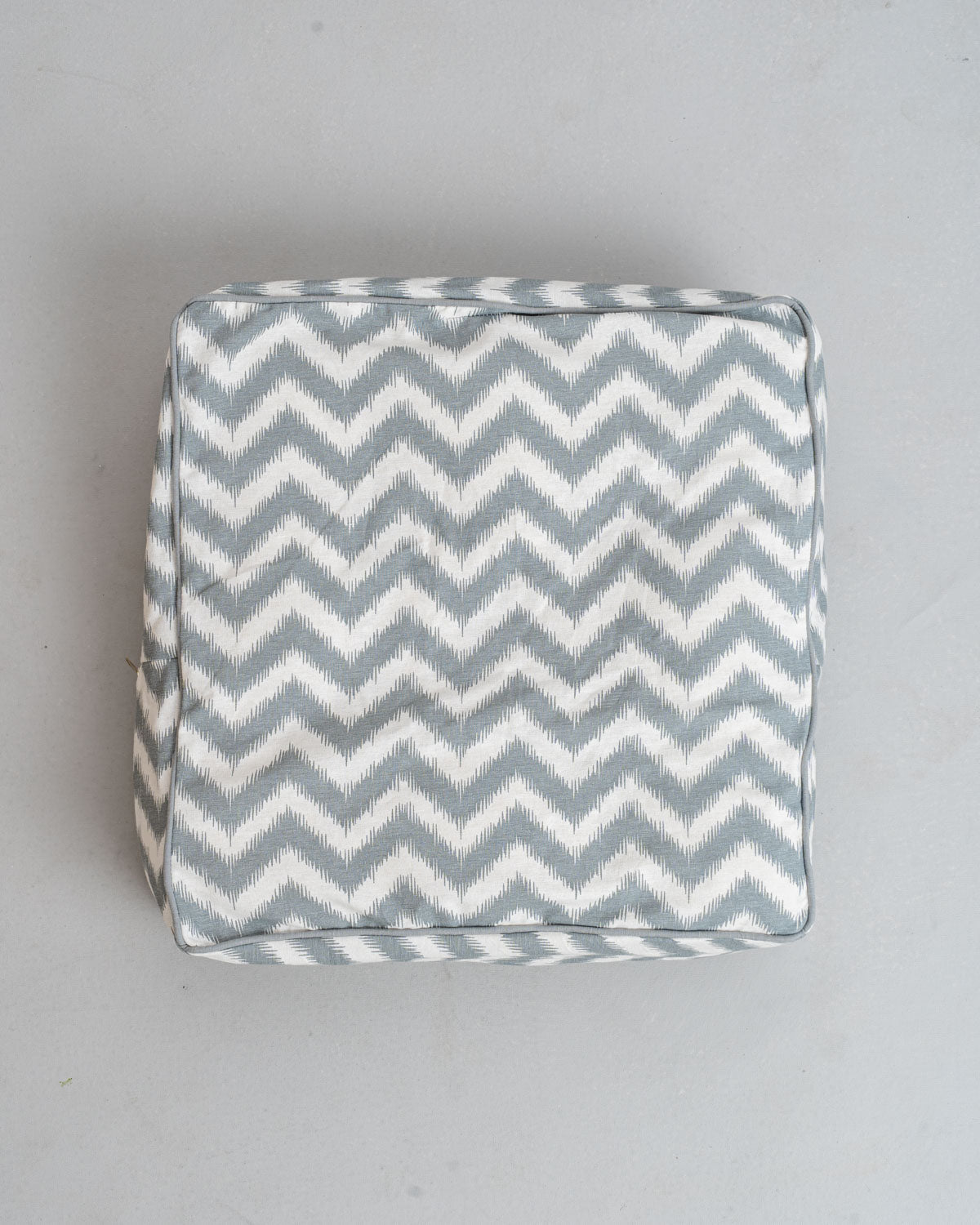 Ikat Chevron Printed Cotton Square Floor Cushion Cover - Grey