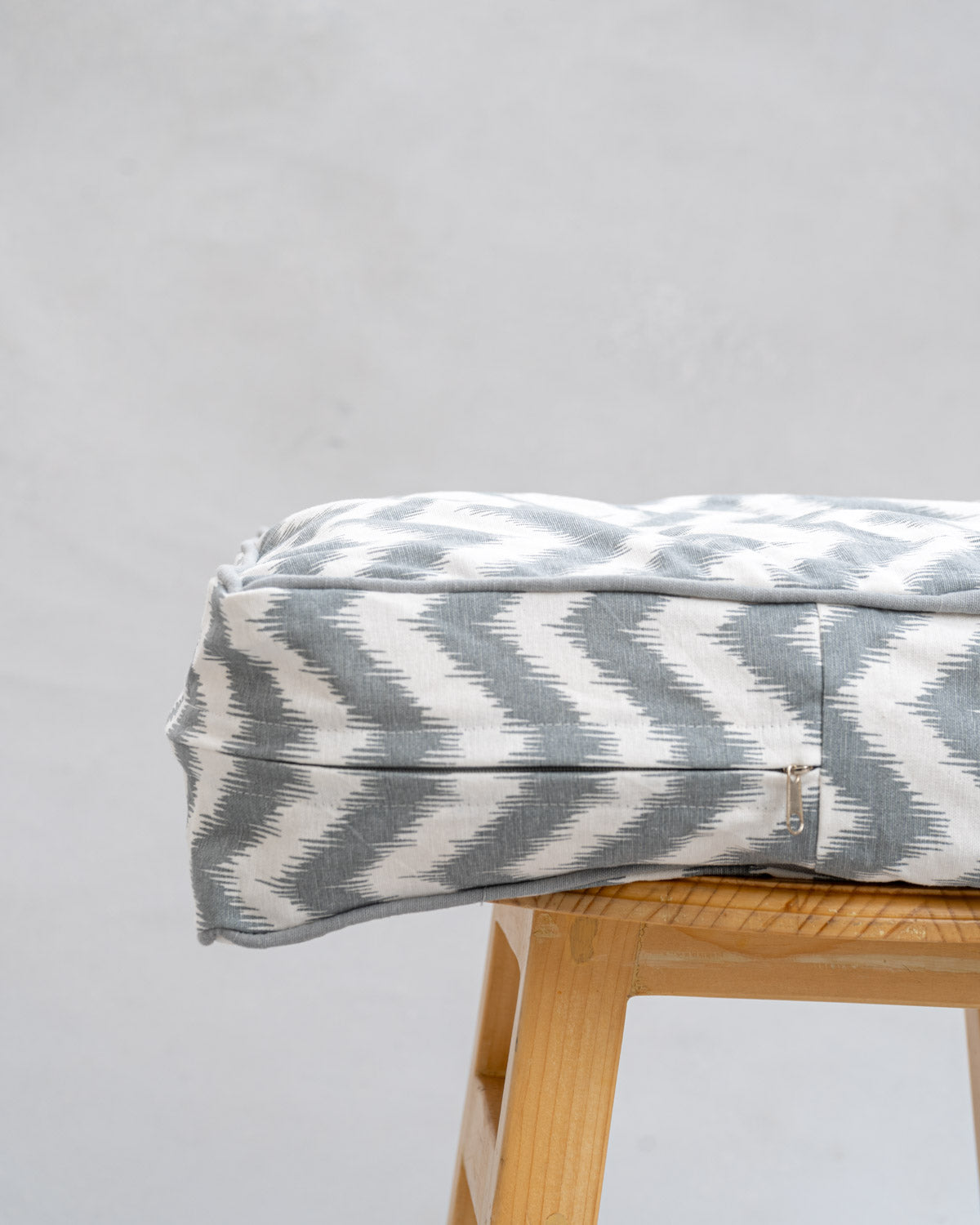 Ikat Chevron Printed Cotton Square Floor Cushion Cover - Grey