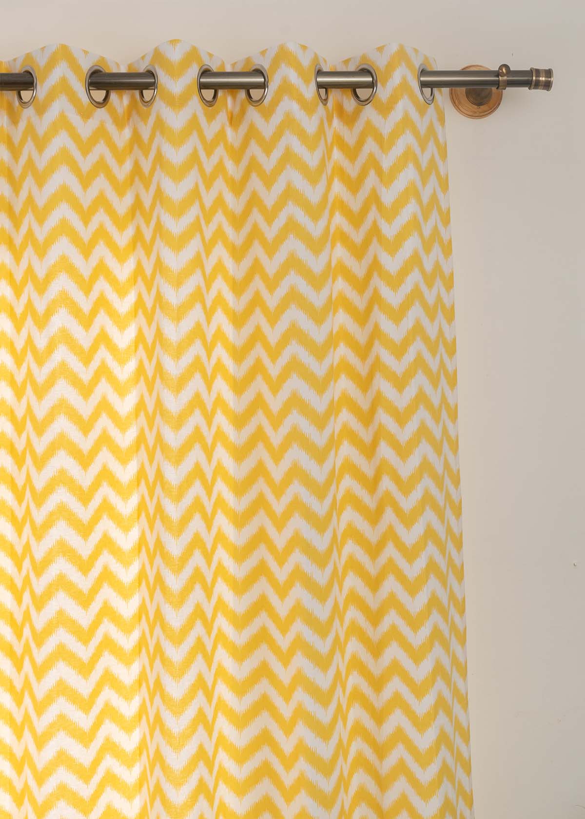 Ikat Chevron Printed Cotton Curtain - Yellow