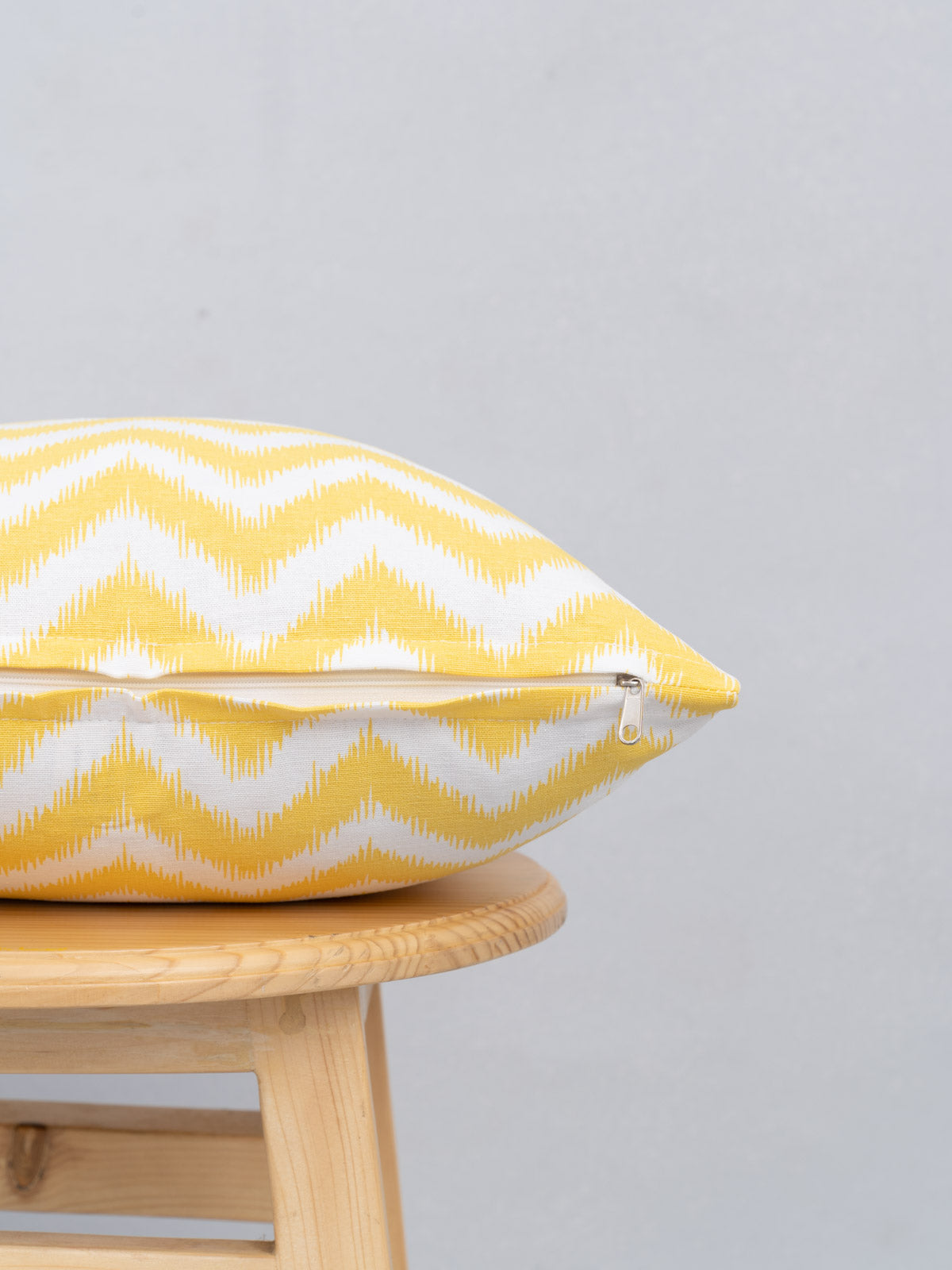 Ikat 100% cotton customisable geometric cushion cover for sofa - Yellow