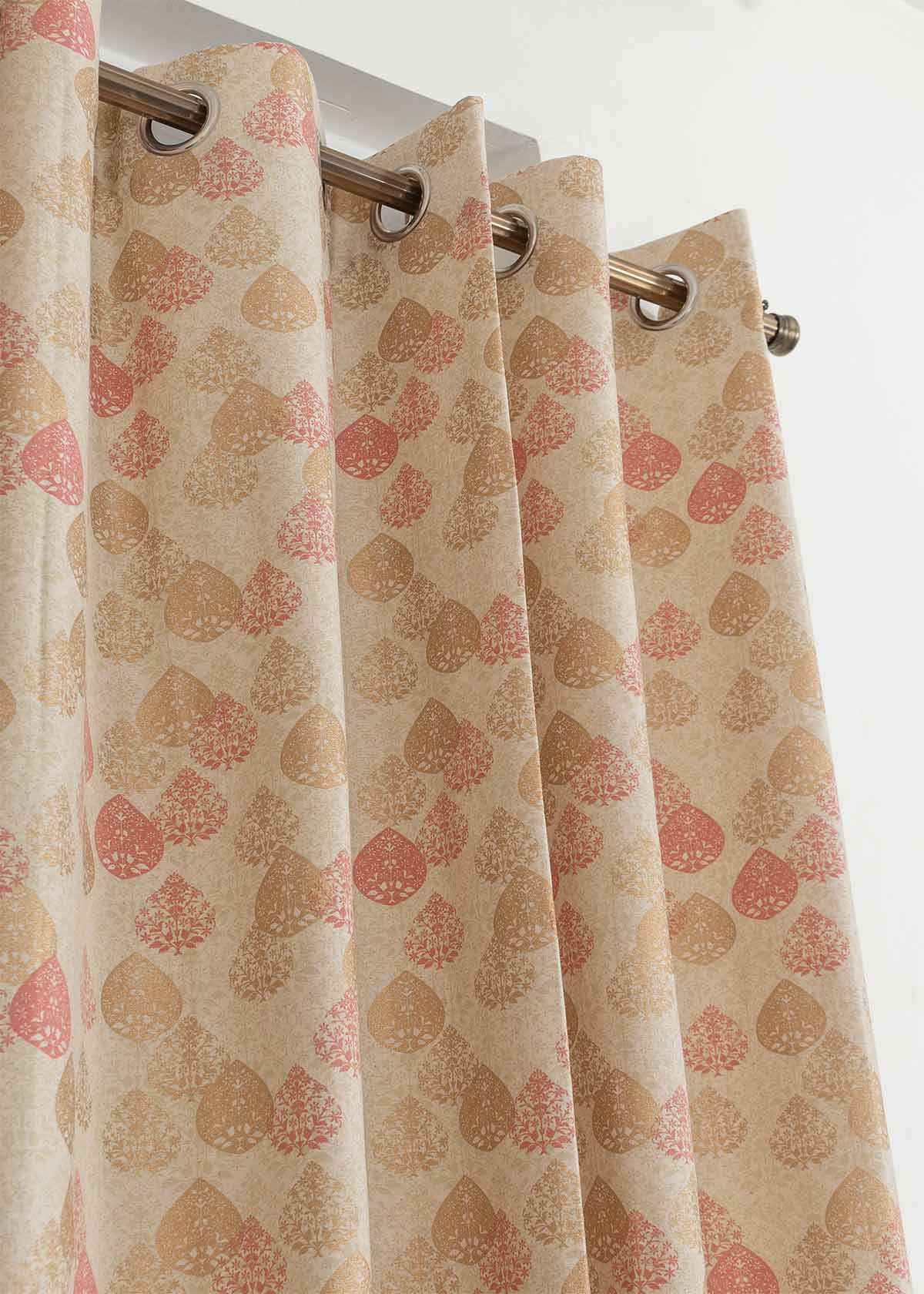 Indian Shimmer Printed Cotton Curtain - Brown