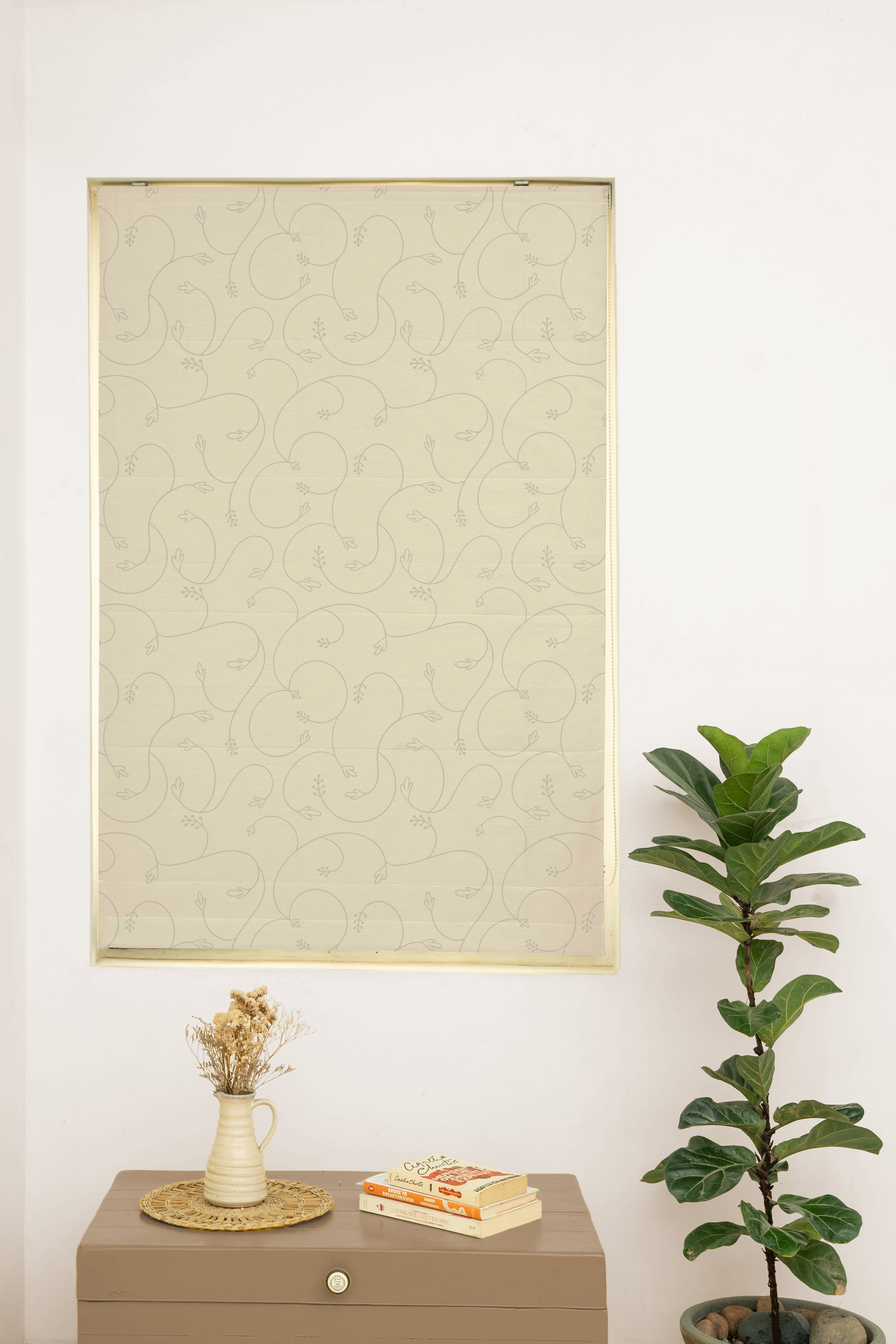 Ivy Vines cream Embroid 100% Cotton Sheer Printed Customizable blind for livingroom & Bedrooms-Light Filtering