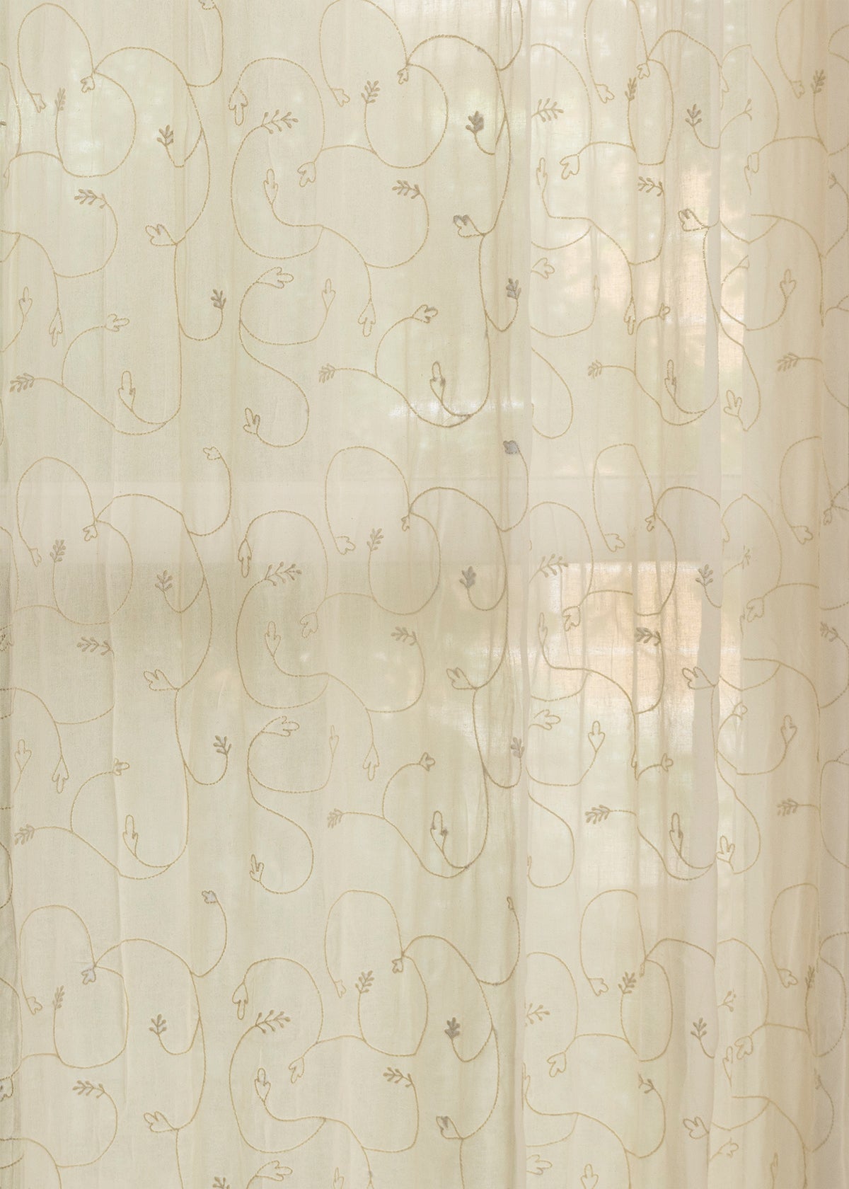 Ivy Vines Cream 100% cotton sheer embroidered minimal curtain for living room - Light filtering - Single Piece