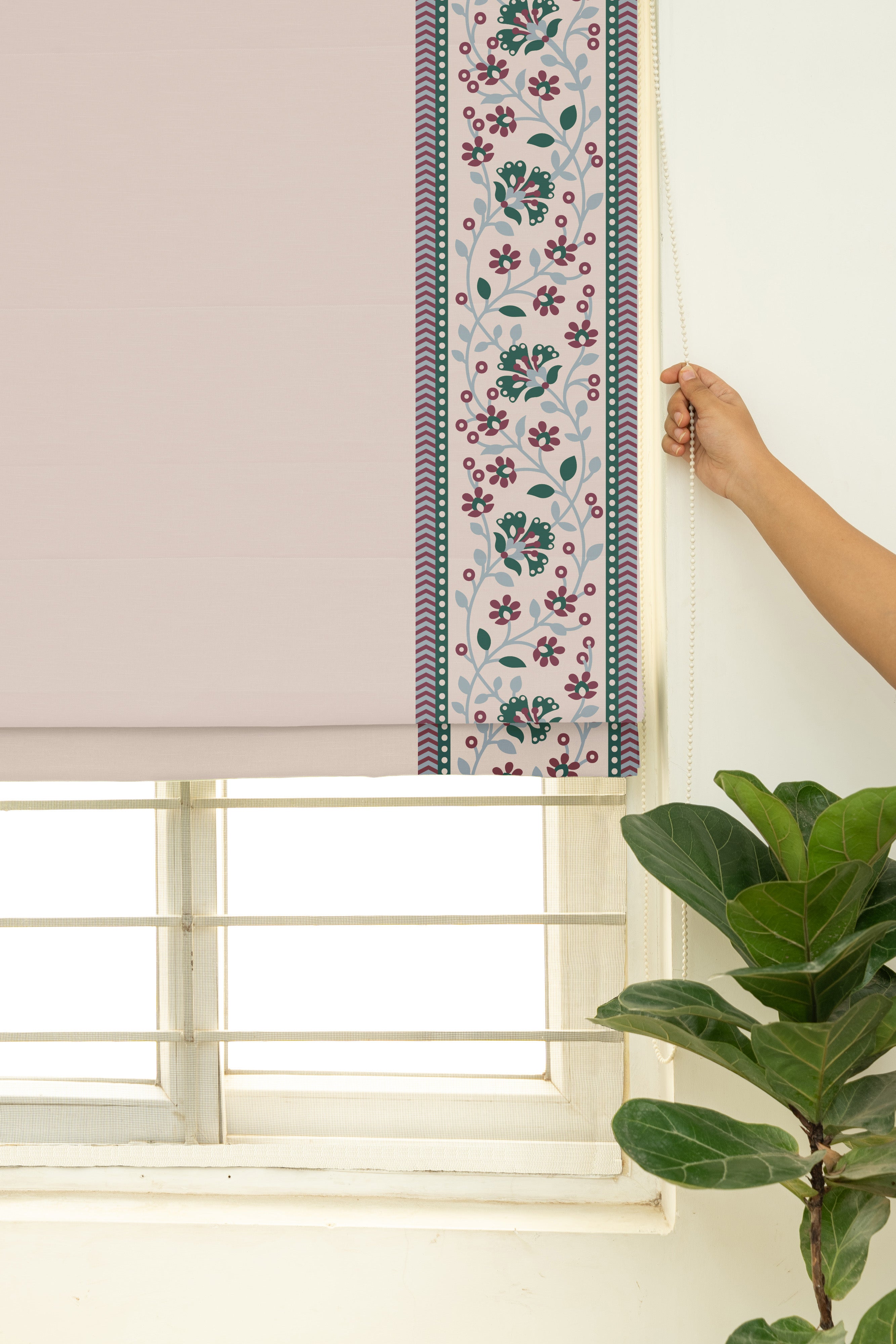 Kadamba Beige 100% Cotton Plain Customizable blind for livingroom & Bedrooms - Room Darkening