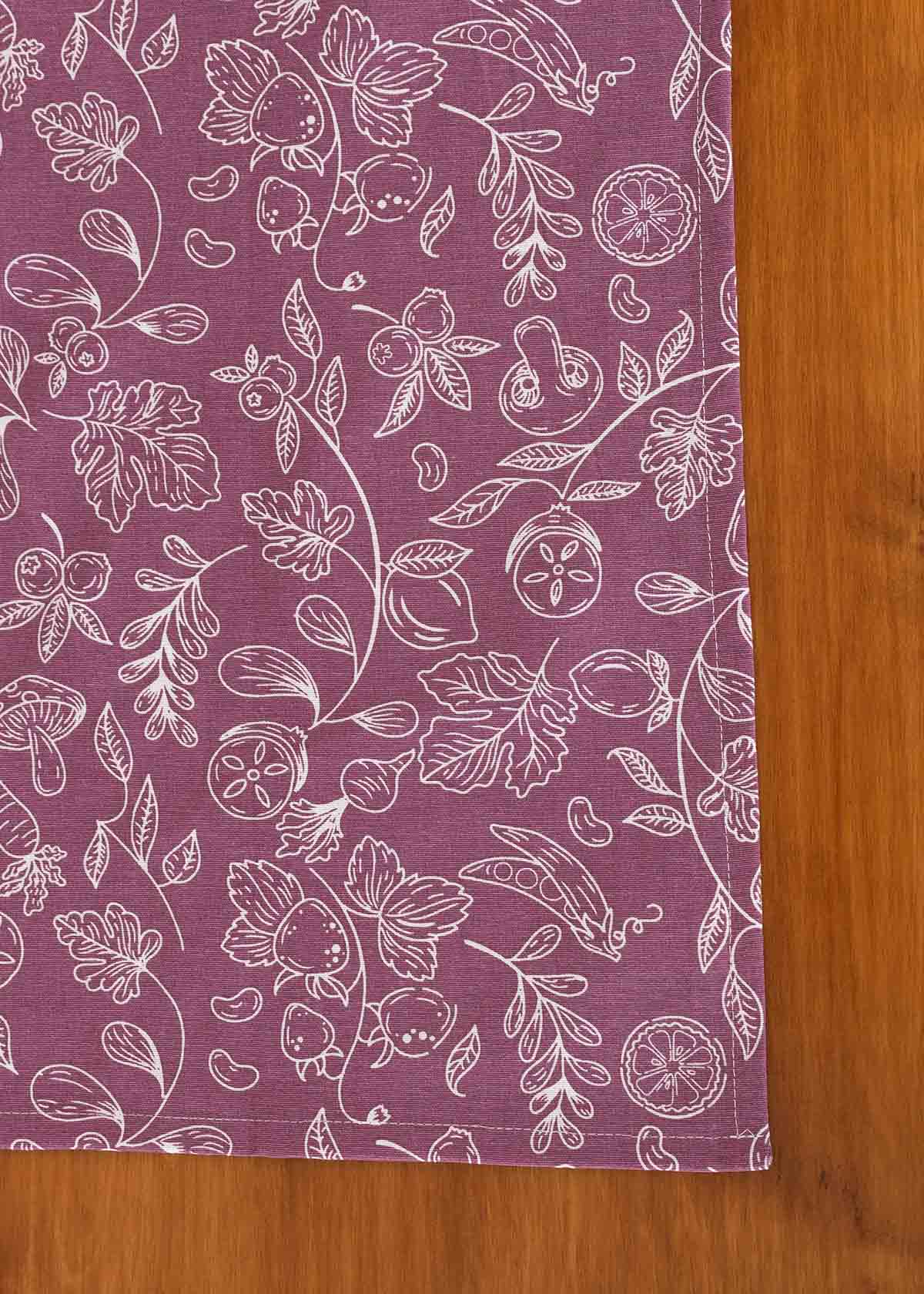 Kitchen Garden 100% cotton floral table cloth for 4 seater or 6 seater dining - Violet