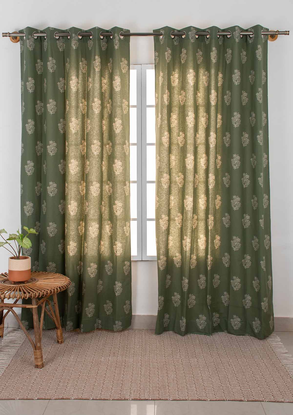 Malabar Printed Cotton Curtain - Pepper Green