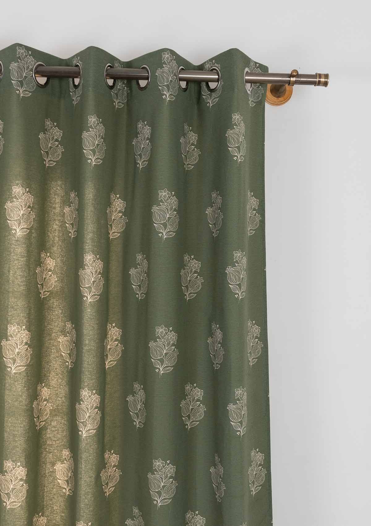 Malabar Printed Cotton Curtain - Pepper Green